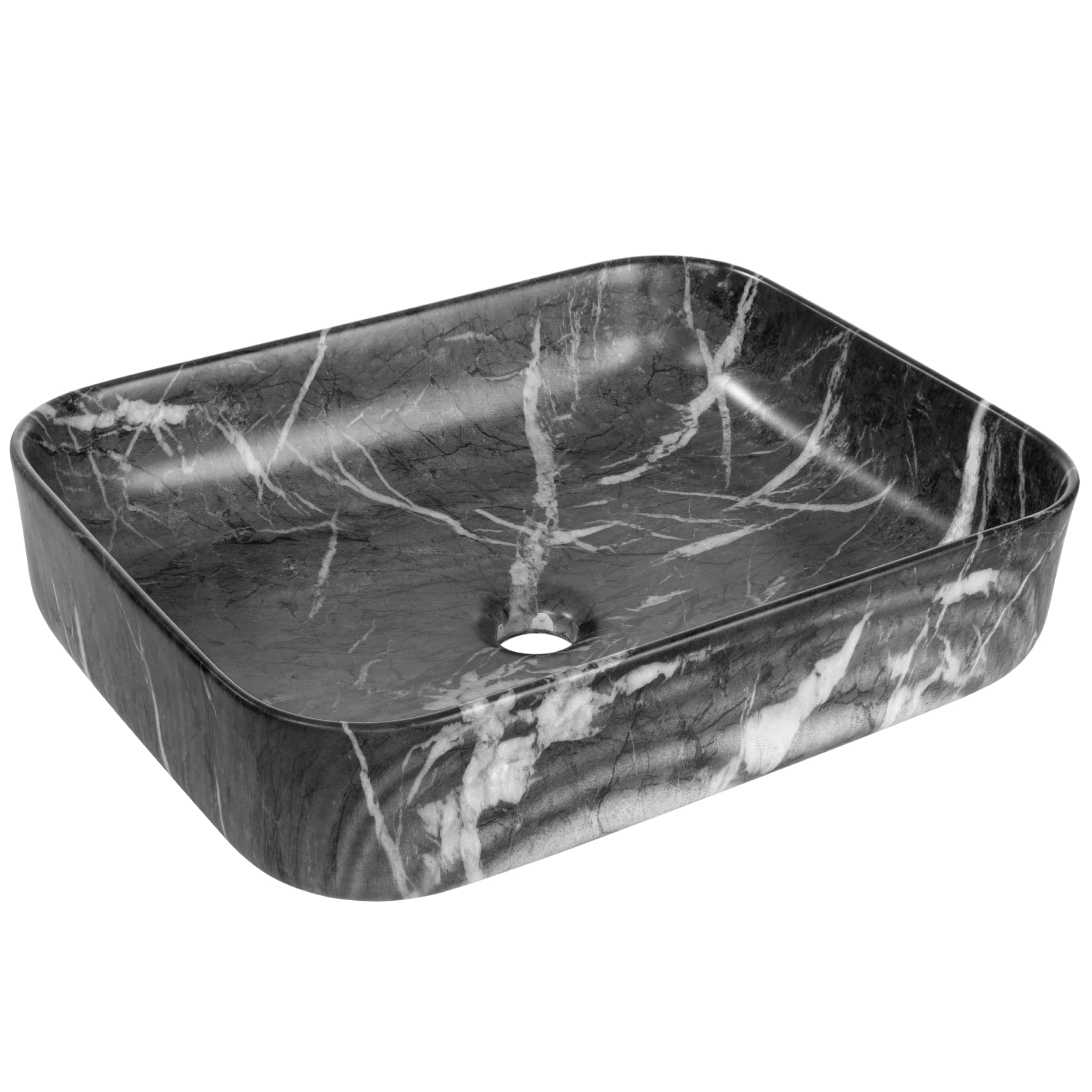 Invena Florina Waschbecken 51x40 cm rechteckig Aufsatzwaschbecken schwarz-grauer Stein CE-40-723