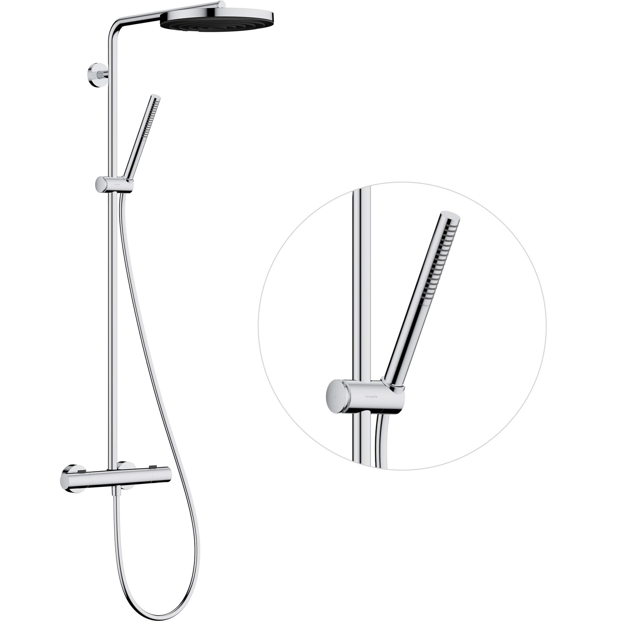 Hansgrohe Pulsify S Puro Duschset Wandmontage mit Thermostat mit Kopfbrause chrom 24223000