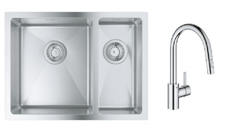 Set Stahlspüle Grohe K700 31577SD1, Küchenarmatur Grohe Eurosmart Cosmopolitan 31481001