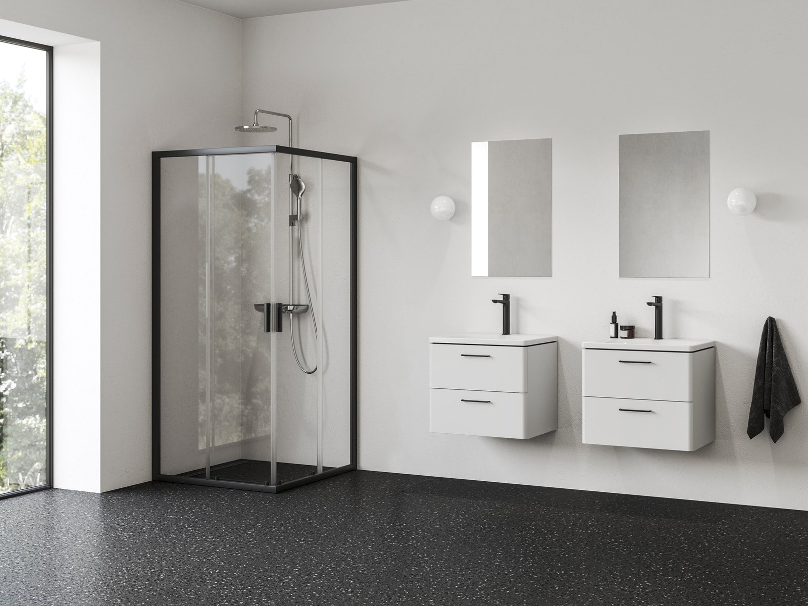 Ravak Blix II Dusche 90x90 cm quadratisch schwarz Matte/durchsichtiges Glas 1LM70300Z1