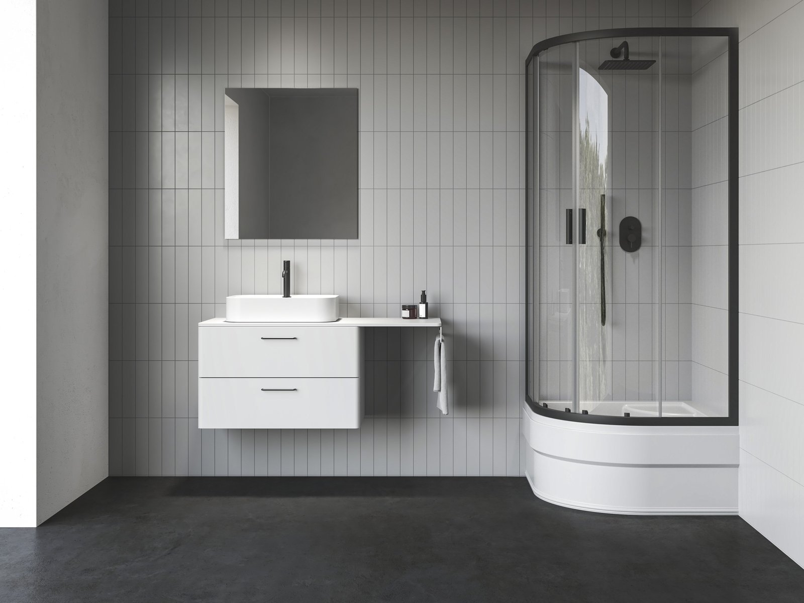 Ravak Blix II Dusche 90x90 cm halbrund schwarz Matte/durchsichtiges Glas 3BM70340Z1