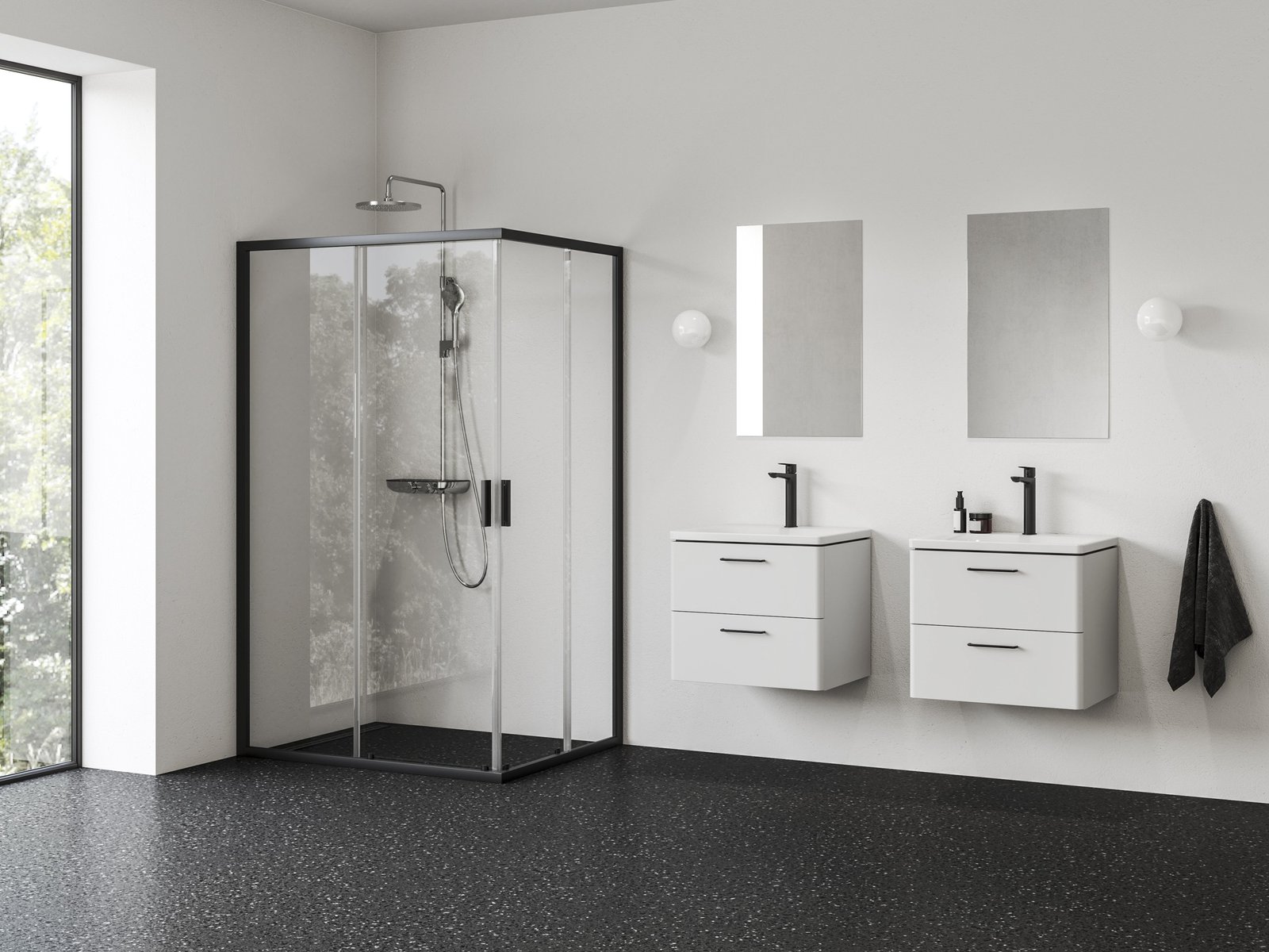 Ravak Blix II Duschtüren 90 cm Schiebe- schwarz Matte/durchsichtiges Glas 1XM70300Z1