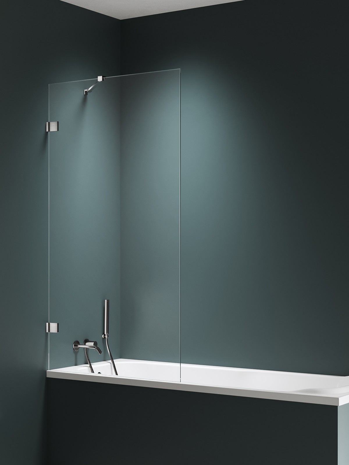 New Trendy Avexa Nickel Brushed Badewannenabtrennung 90 cm einteilig gebürstet/durchsichtiges Glas EXK-8742