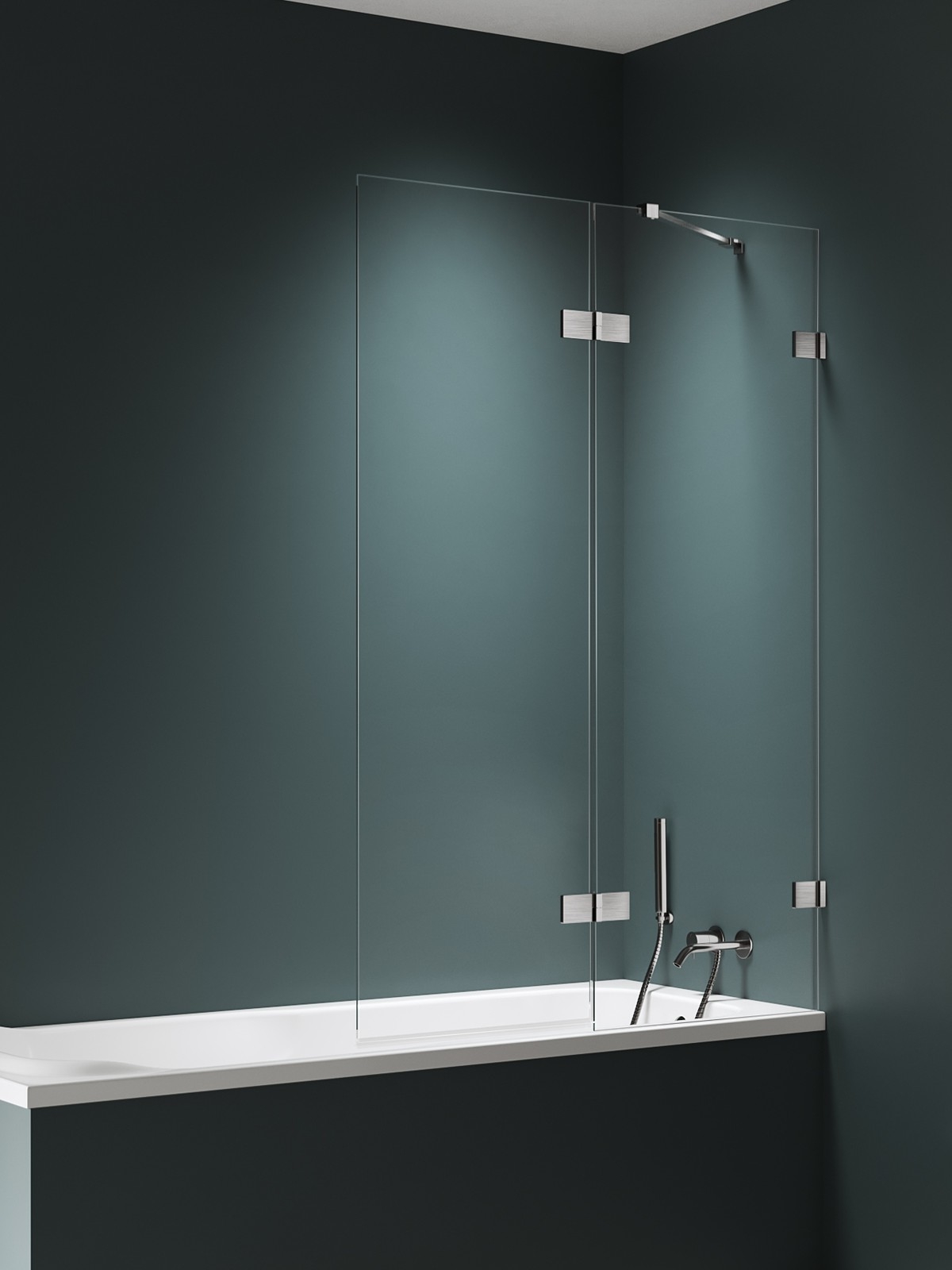 New Trendy Avexa Nickel Brushed Badewannenabtrennung 140 cm zweigeteilt gebürstet/durchsichtiges Glas EXK-8759