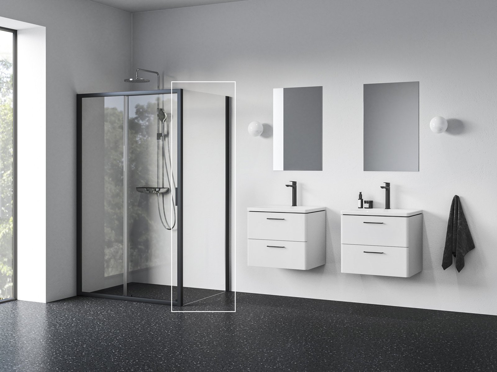 Ravak Blix II Duschwand 90 cm schwarz Matte/durchsichtiges Glas 9BM70300Z1