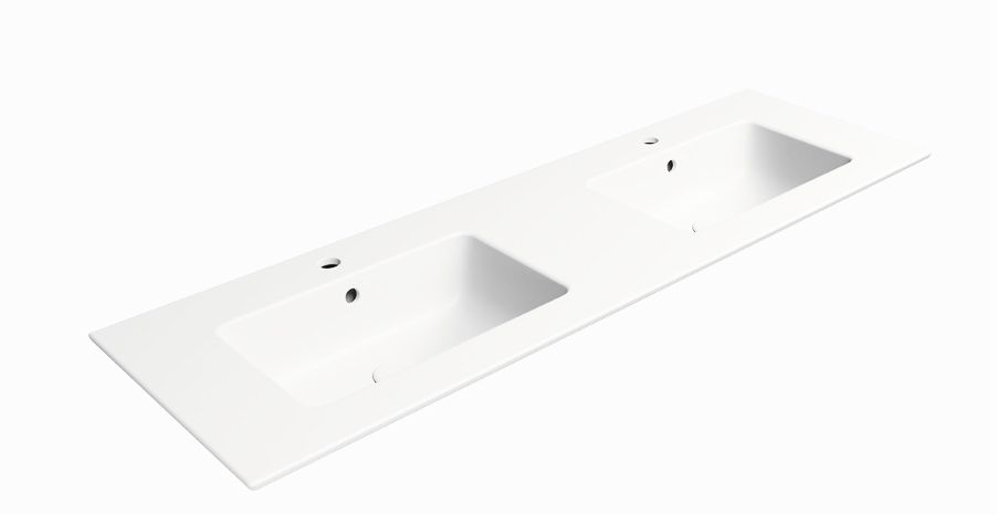 GSI Pura Waschbecken 142x46 cm rechteckig Einbauwaschbecken-Doppelt weiß 8889109