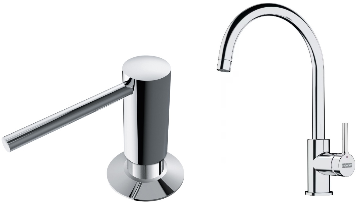 Set Küchenarmatur Franke Lina 115.0693.228, Flüssigkeitsspender Franke Comfort 119.0584.065