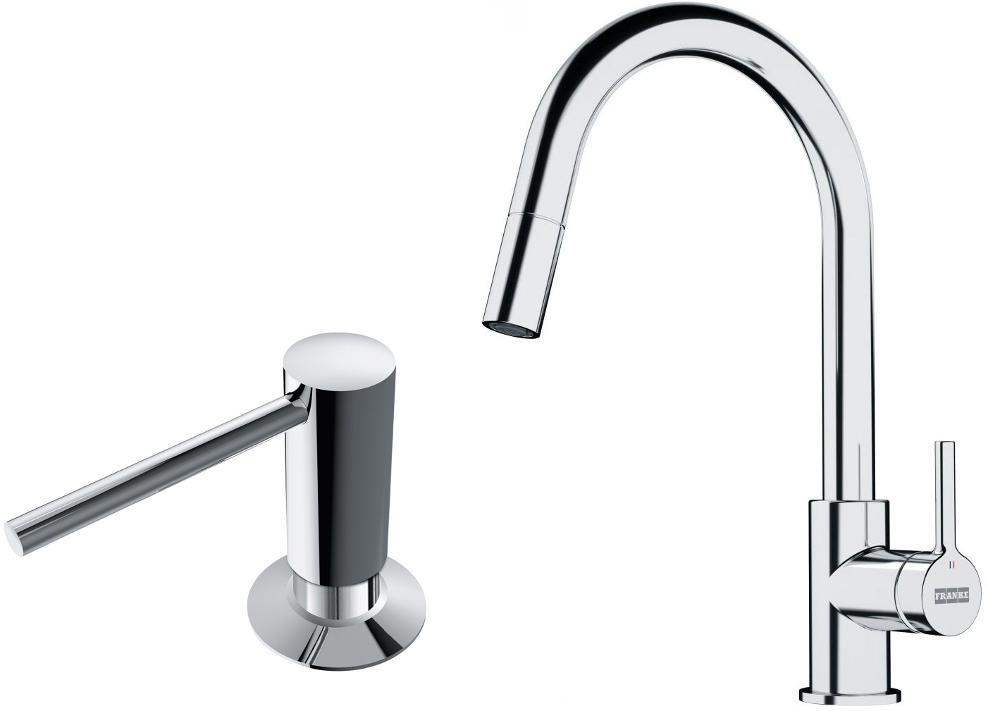 Set Küchenarmatur Franke Lina 115.0693.229, Flüssigkeitsspender Franke Comfort 119.0584.065