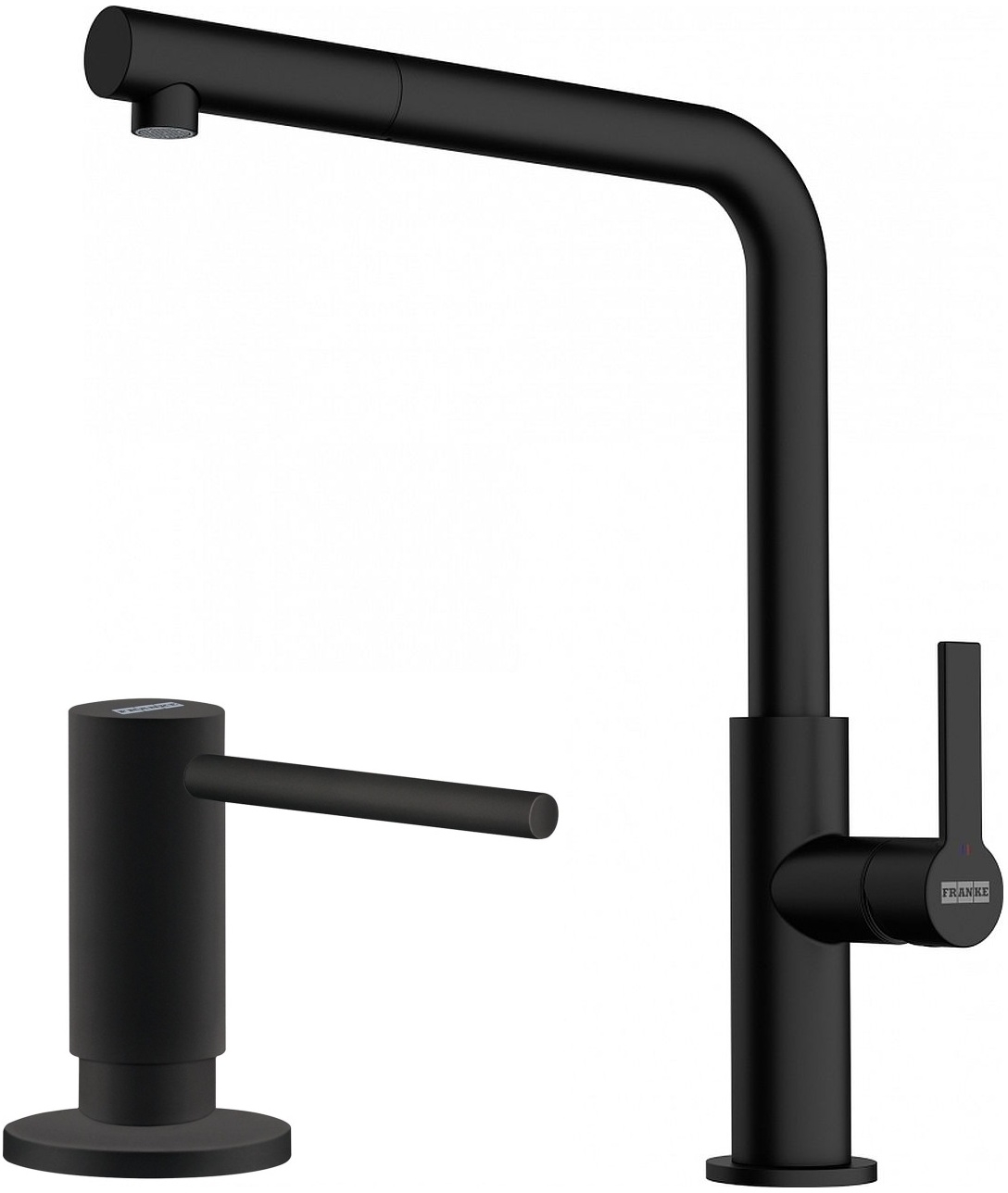 Set Küchenarmatur Franke Maris Slim L Pull-Out 115.0728.394, Flüssigkeitsspender Franke Active SM 119.0547.906