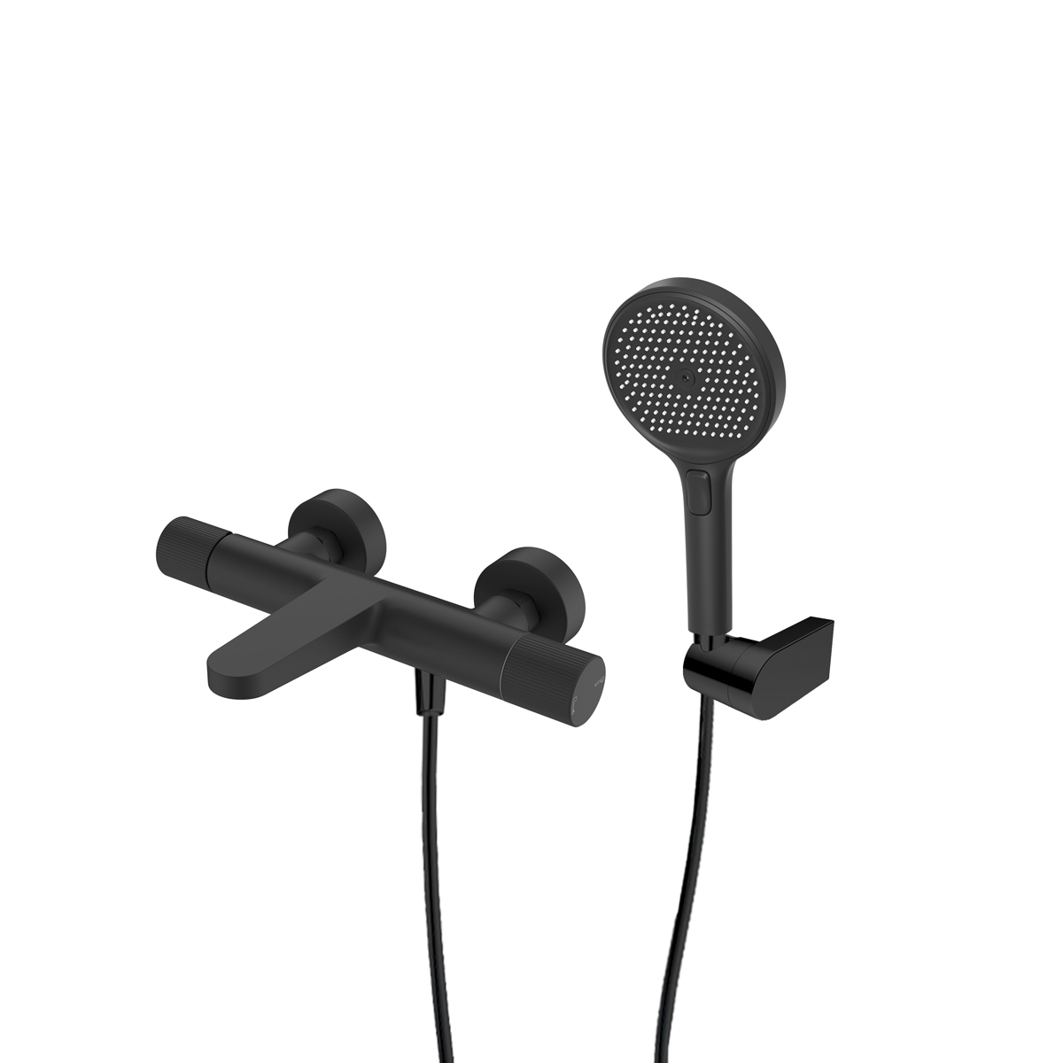 Set Badewannen- und Duscharmatur Ksuro 02 13008030, Handbrause Ksuro One Click 16003030, 37200300, 19001030