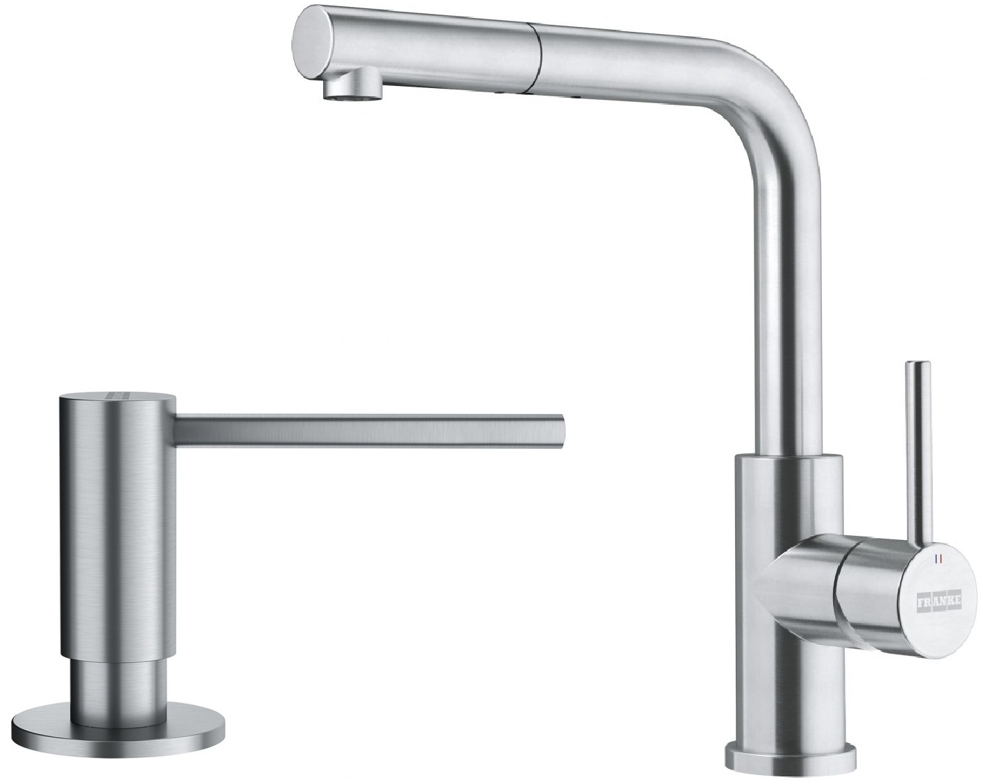 Set Küchenarmatur Franke Smart Glenda 115.0706.986, Flüssigkeitsspender Franke Atlas 112.0717.084