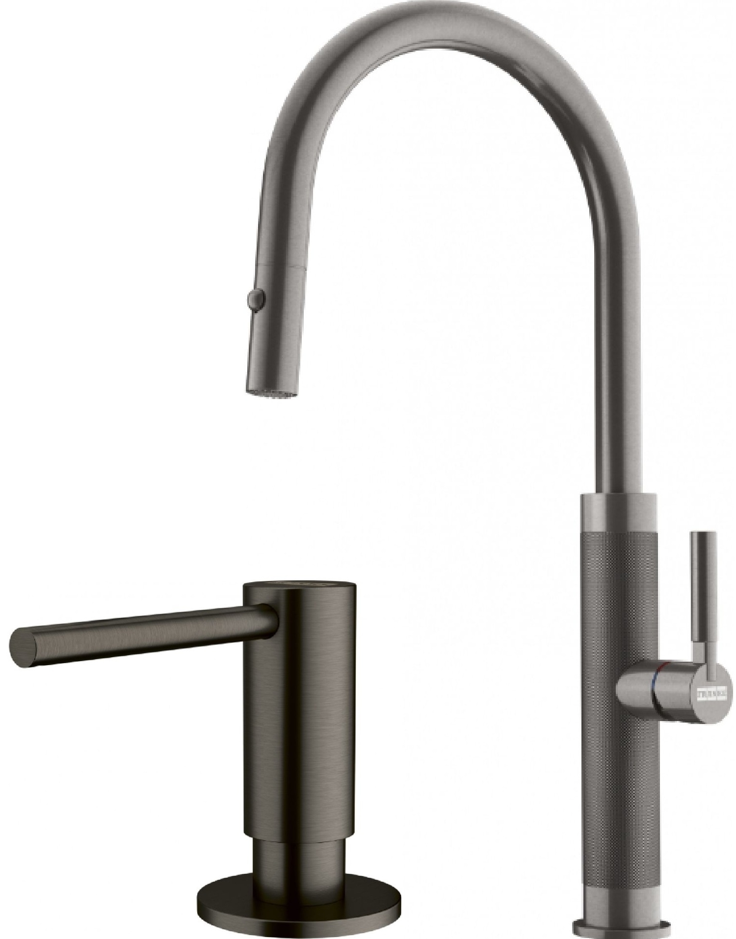 Set Küchenarmatur Franke Mythos Masterpiece Pull-Out Spray 115.0711.555, Flüssigkeitsspender Franke Atlas 112.0717.103