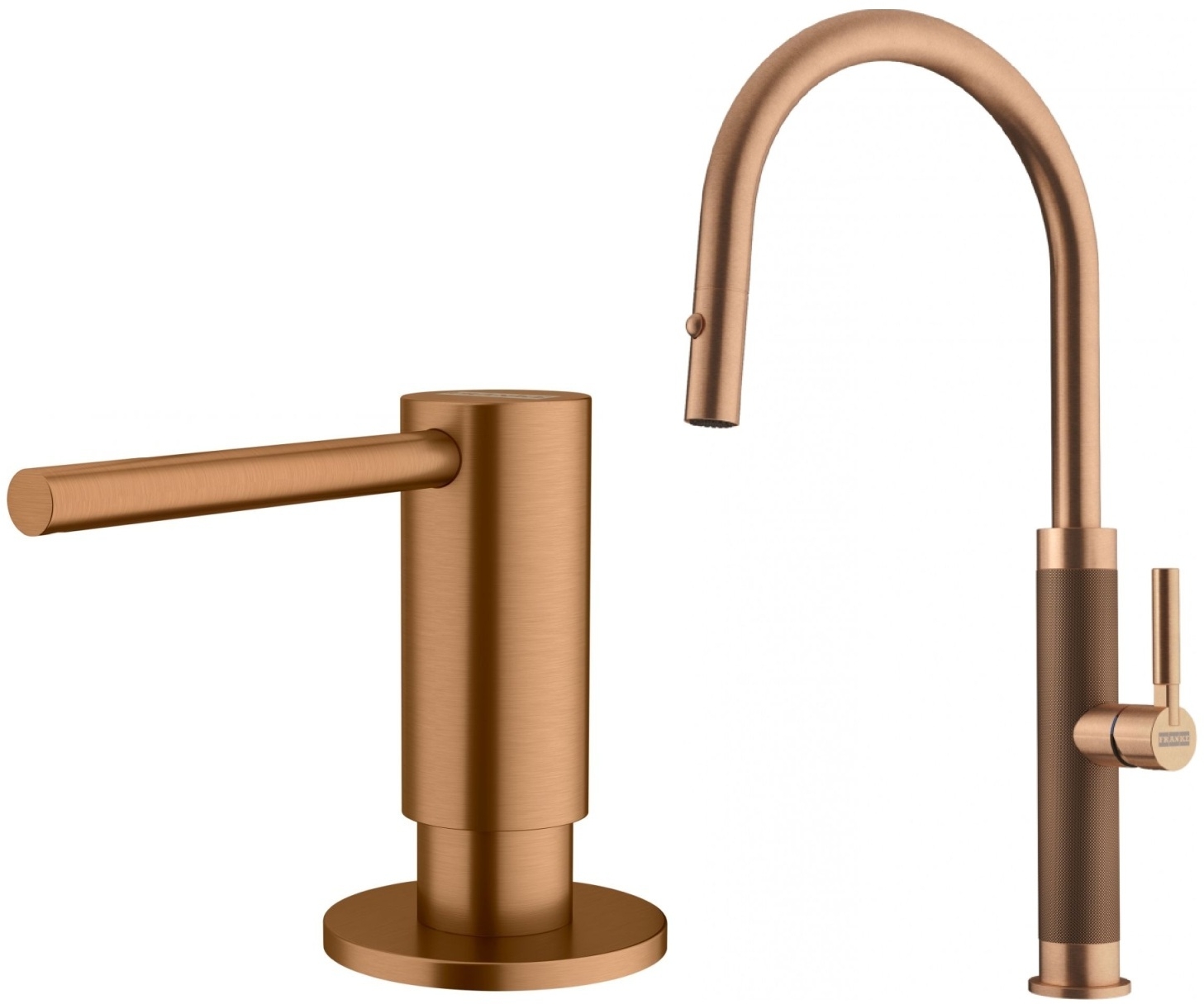 Set Küchenarmatur Franke Mythos Masterpiece Pull-Out Spray 115.0711.557, Flüssigkeitsspender Franke Atlas 112.0717.104