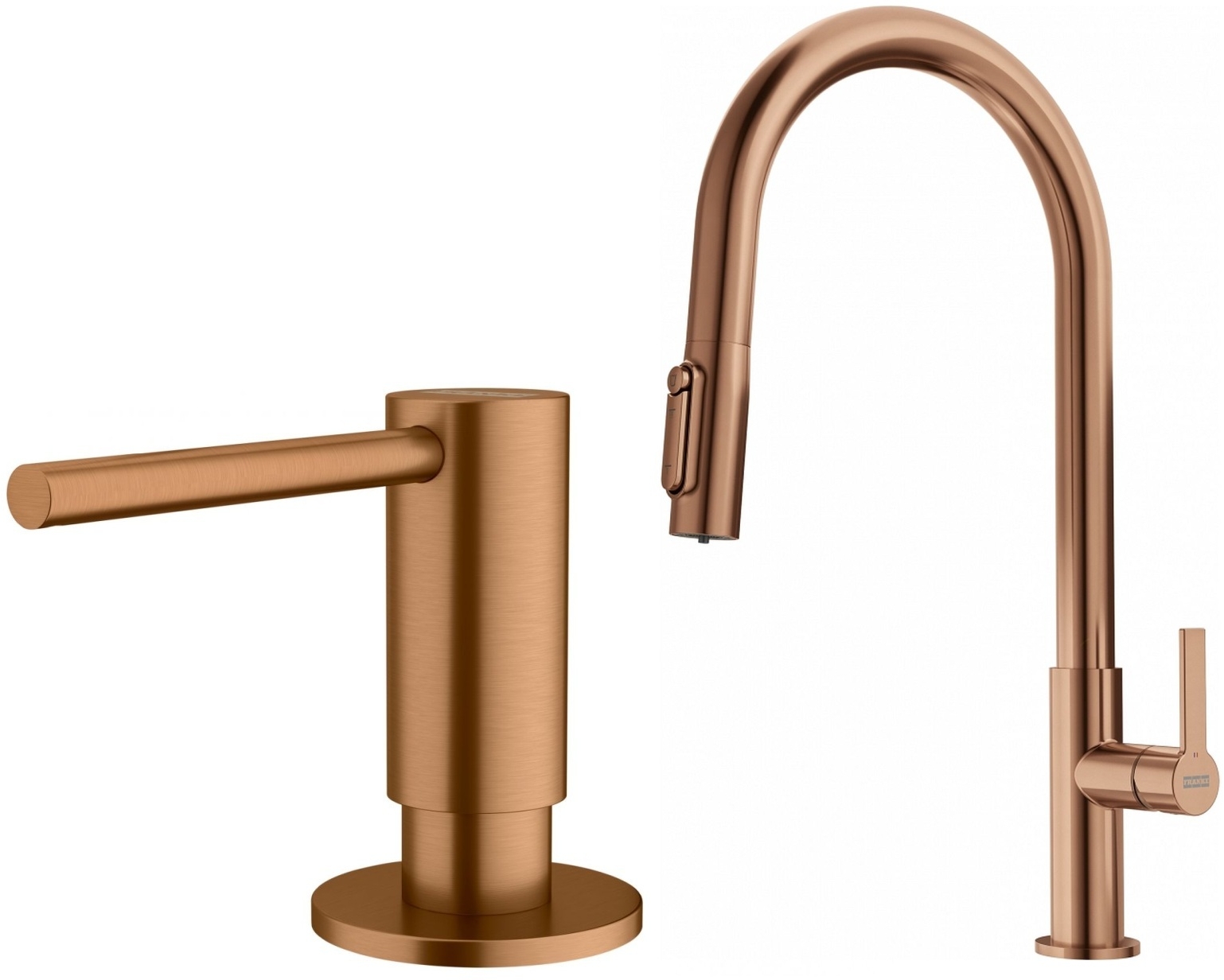 Set Küchenarmatur Franke Maris Slim Clear Water J Pull-Out 120.0736.602, Flüssigkeitsspender Franke Atlas 112.0717.104