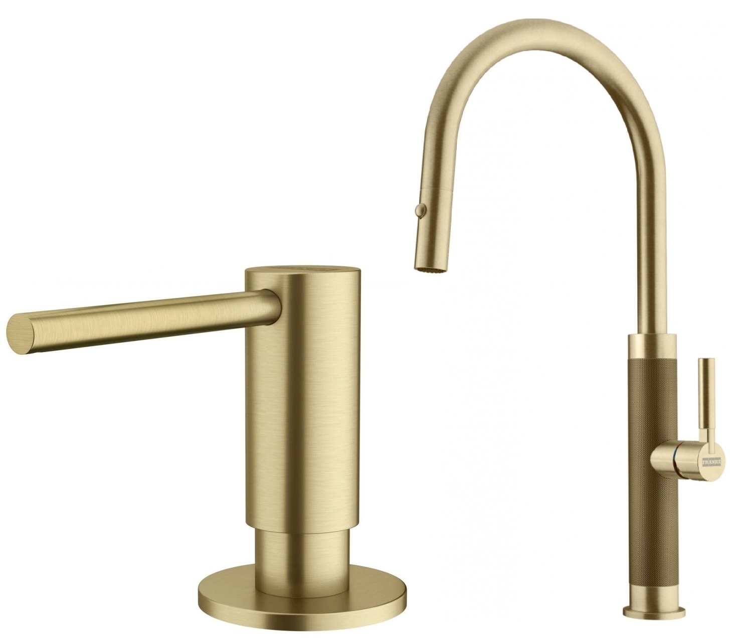 Set Küchenarmatur Franke Mythos Masterpiece Pull-Out Spray 115.0711.558, Flüssigkeitsspender Franke Atlas 112.0717.105