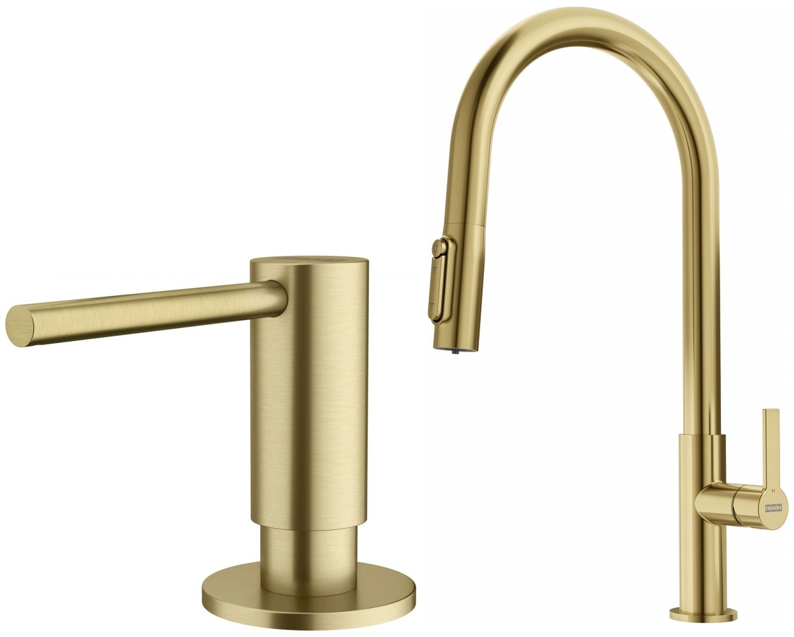 Set Küchenarmatur Franke Maris Slim Clear Water J Pull-Out 120.0736.601, Flüssigkeitsspender Franke Atlas 112.0717.105