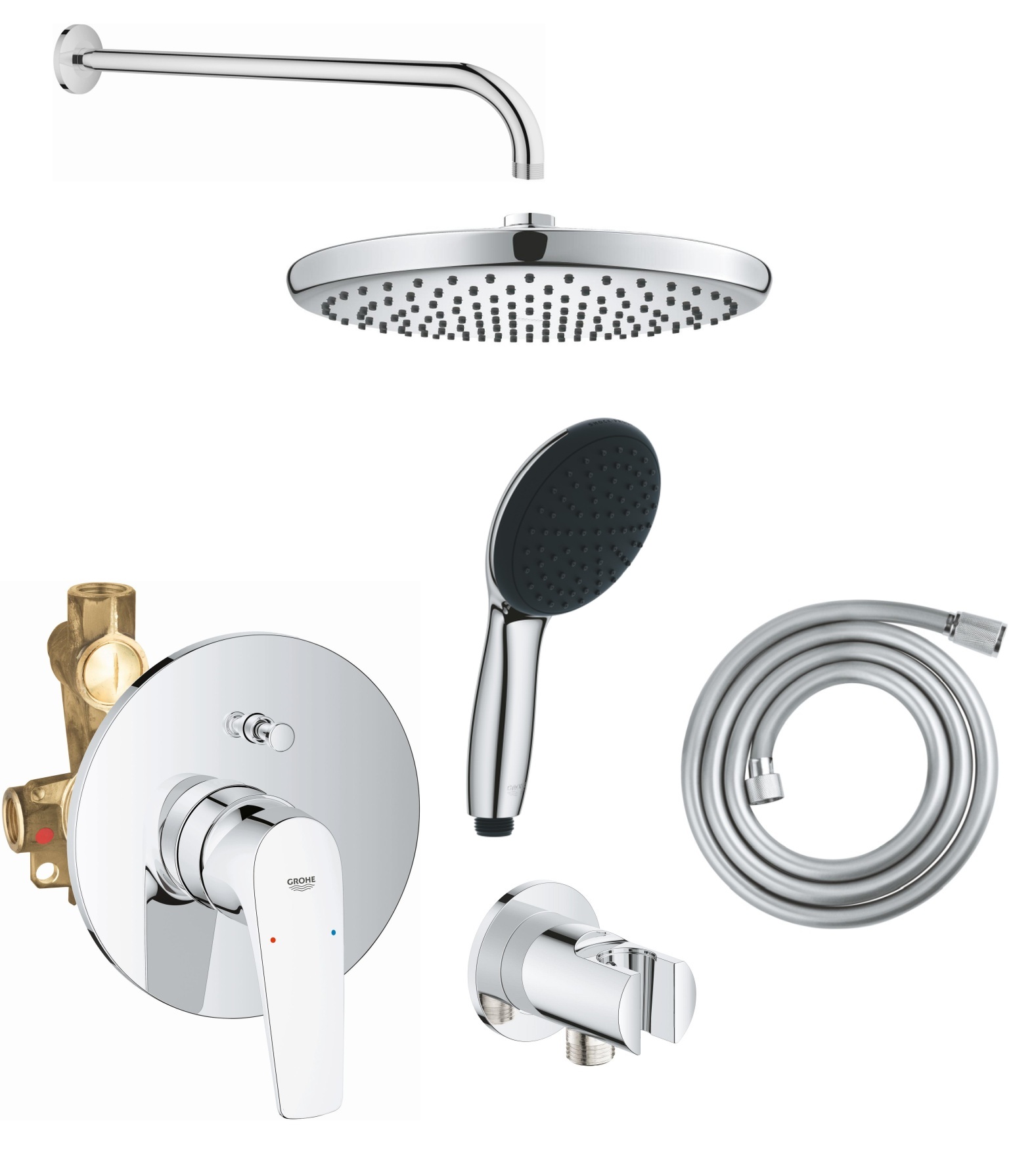 Set Badewannen- und Duscharmatur Grohe Start Flow 29117000, Kopfbrause Grohe Vitalio Start Shower System 26815000, 27851000, 26962001, 27940001, 28741002