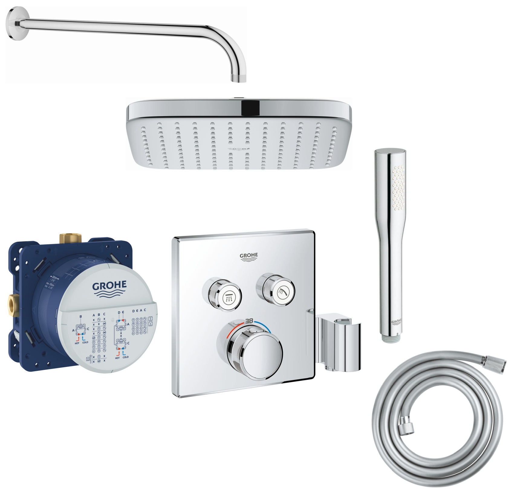Set Badewannen- und Duscharmatur Grohe Grohtherm SmartControl 29125000, Kopfbrause Grohe Vitalio Comfort 26695000, 35600000, 27400000, 27851000, 28741002