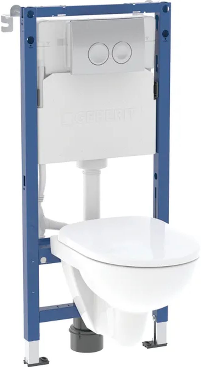 Geberit Duofix Basic set bestehend aus einem rahmen mit einer schüssel, einem brett und einem knopf 118.341.21.3