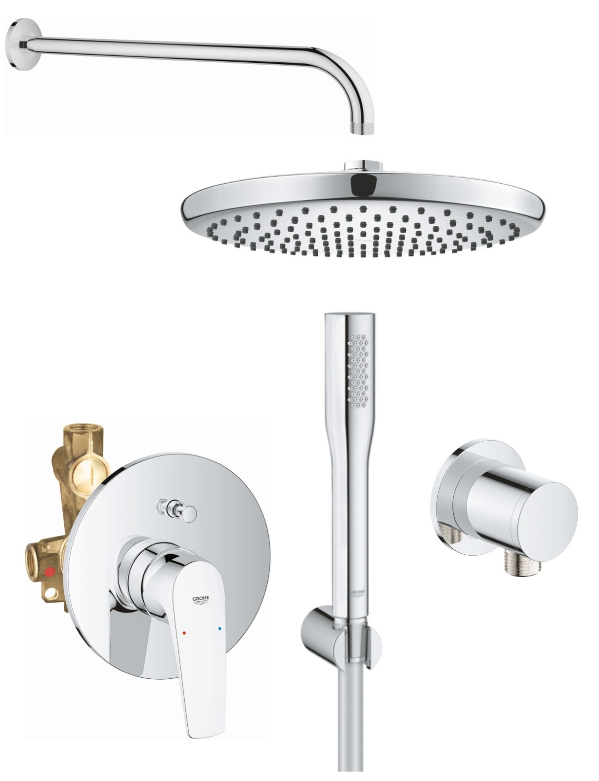 Set Badewannen- und Duscharmatur Grohe Start Flow 29117000, Kopfbrause Grohe Vitalio Start Shower System 26815000, 27369000, 27851000, 26963001
