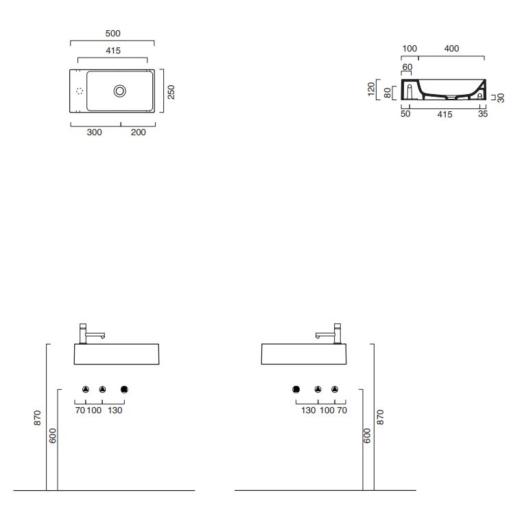 Catalano Verso Waschbecken 50x25 cm rechteckig Klassisch grauer Stein 0220521023