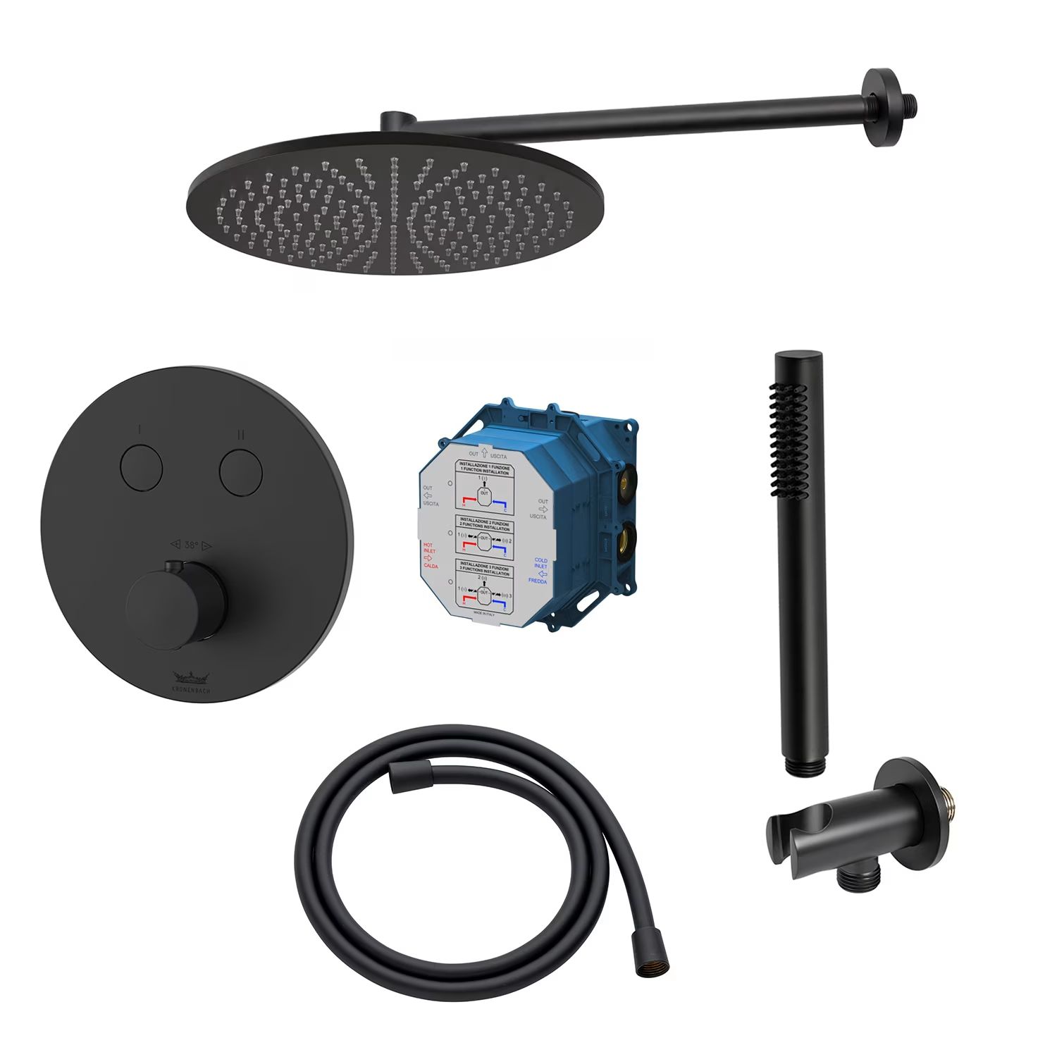 Set Badewannen- und Duscharmatur Kronenbach Smart Push 19044002SM, Kopfbrause Kronenbach Supra 2.0 153765001904SMN, 01900190KBN, 27409002SMKB, 28276000KBSM, 28628002SMKB, 27500001 KB