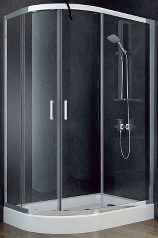 Besco Modern Dusche 100x80 cm halbrund chrom Glanz/Graphitglas MA-108-190-G
