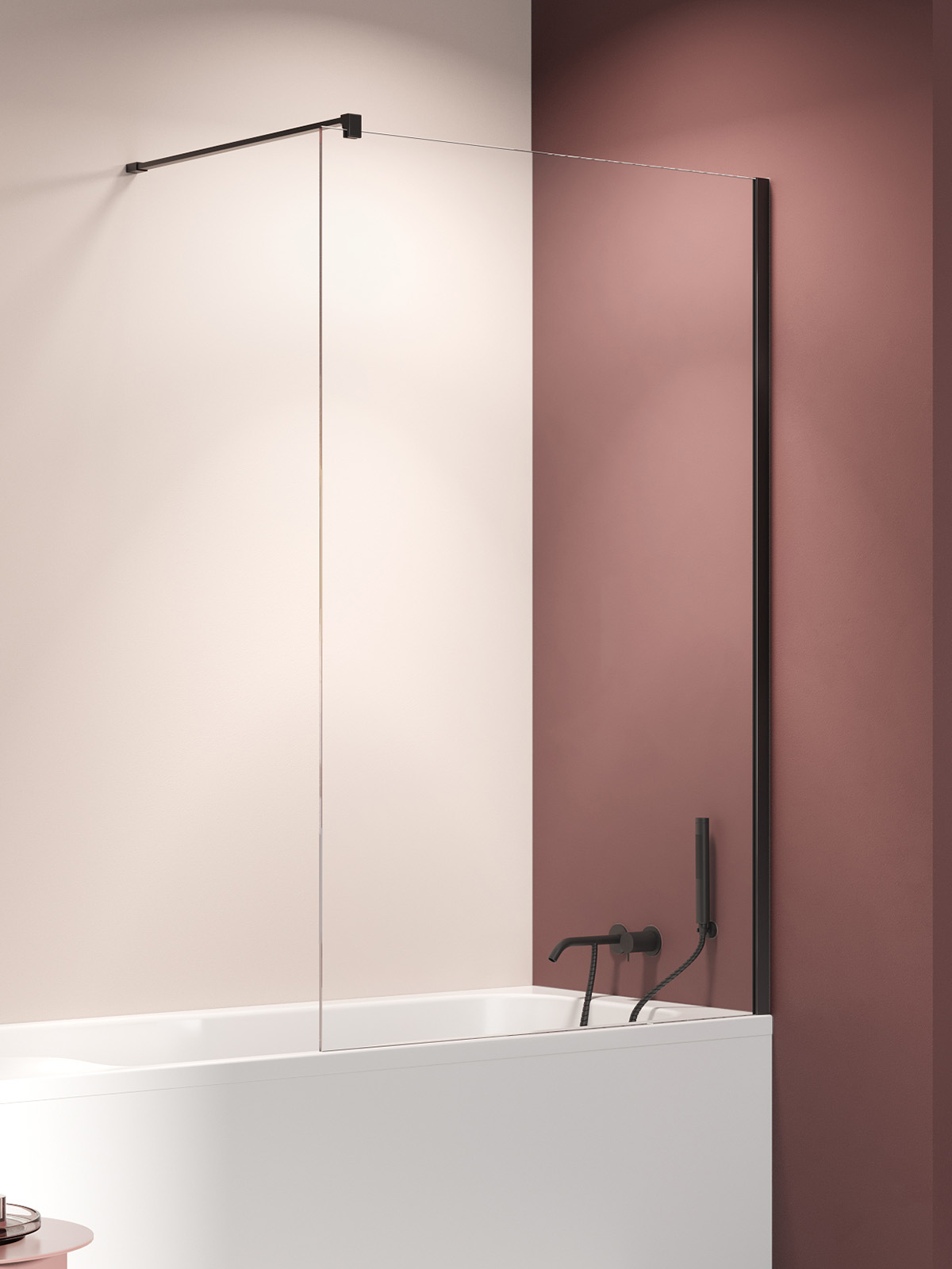 New Trendy Nesta Black Badewannenabtrennung 80 cm einteilig schwarz Matte/durchsichtiges Glas P-0200-WP