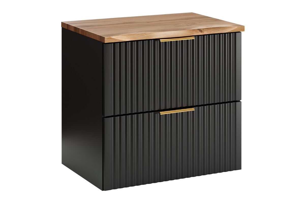 Set Kabinett Comad Adel Black ADEL BLACK 82-60-B-2S, Naphtha-Arbeitsplatte Comad Nature Wotan NATURE WOTAN 89-60-46 M