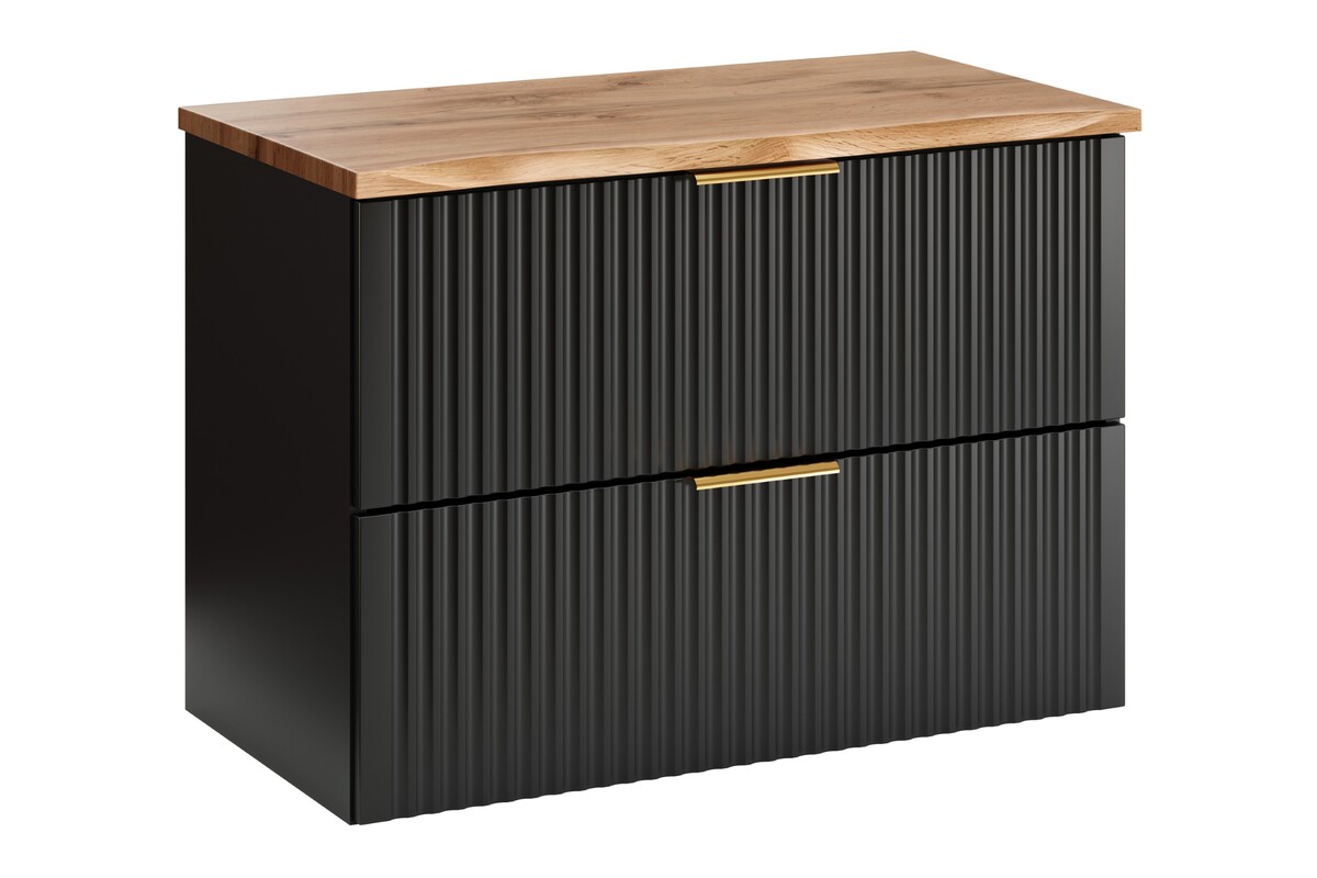 Set Kabinett Comad Adel Black ADEL BLACK  82-80-B-2S, Naphtha-Arbeitsplatte Comad Nature Wotan NATURE WOTAN 89-80-46 M