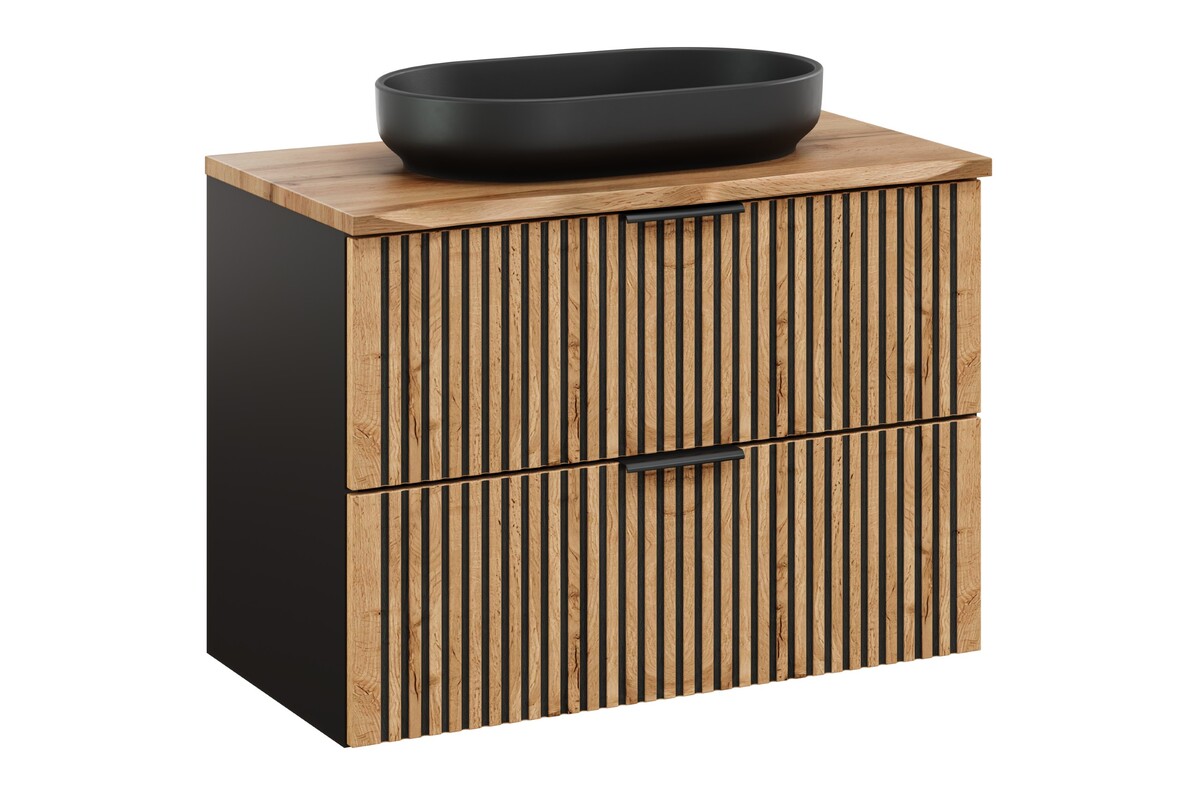 Set Kabinett Comad Xilo XILO BLACK WOTAN 82-80-D-2S, Waschbecken Comad River 2 RIVER 2 BLACK MATT UN 55 ( E-6594 ), NATURE WOTAN 89-80-46 M
