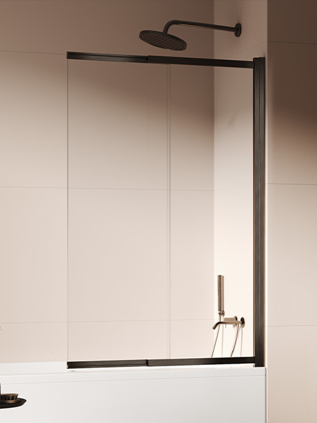 New Trendy Sensi Badewannenabtrennung 100 cm zweigeteilt gebürstet/durchsichtiges Glas P-0265