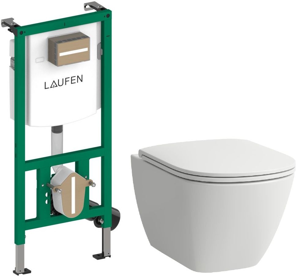 Set WC-Becken mit Absenkautomatik-Sitz Laufen Lua H8660820000001, Unterputzrahmen Laufen Ineo H9201140000001