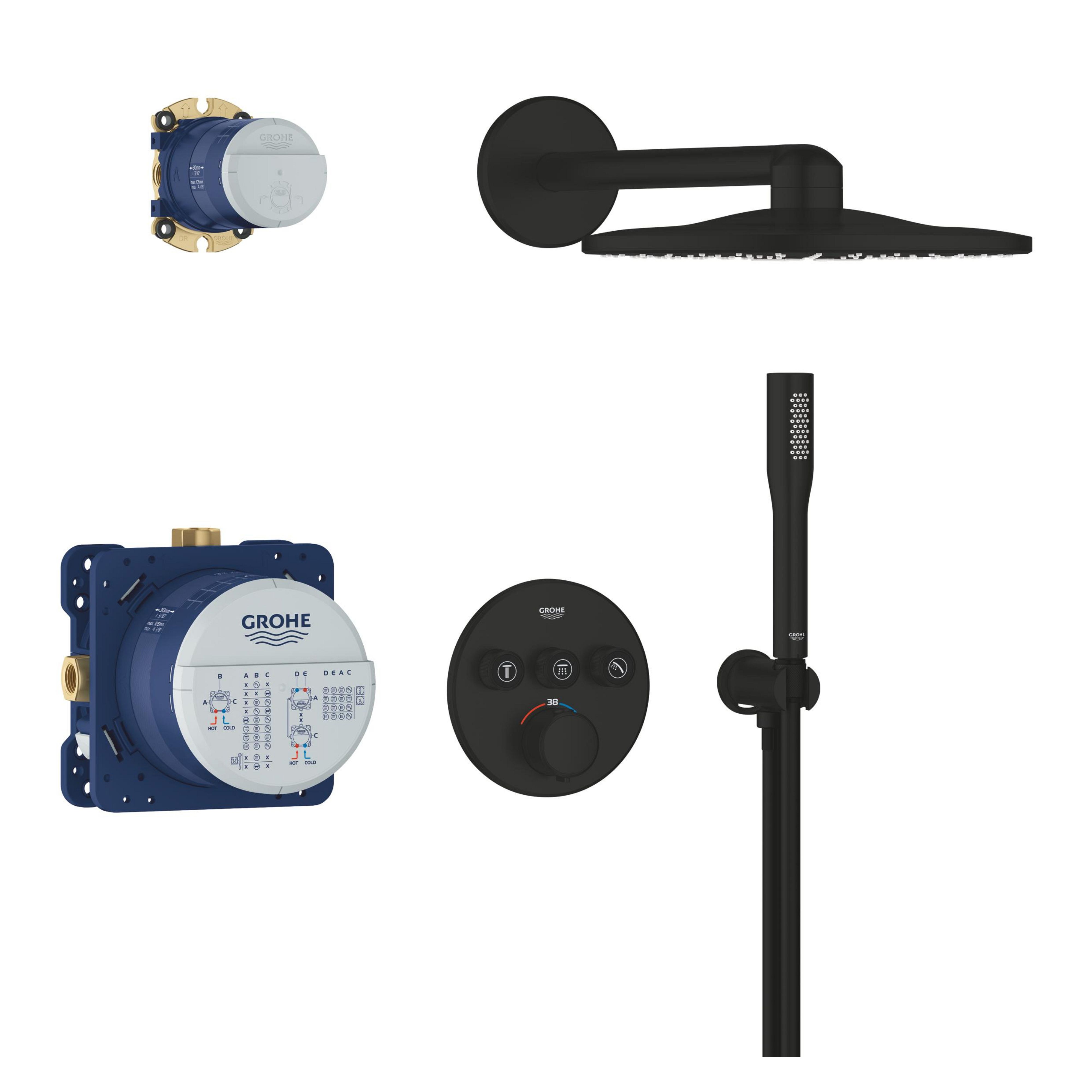 Grohe Precision Smartcontrol Badewannen- und Duschset Unterputz mit Thermostat mit Regenbrause schwarz 348742430