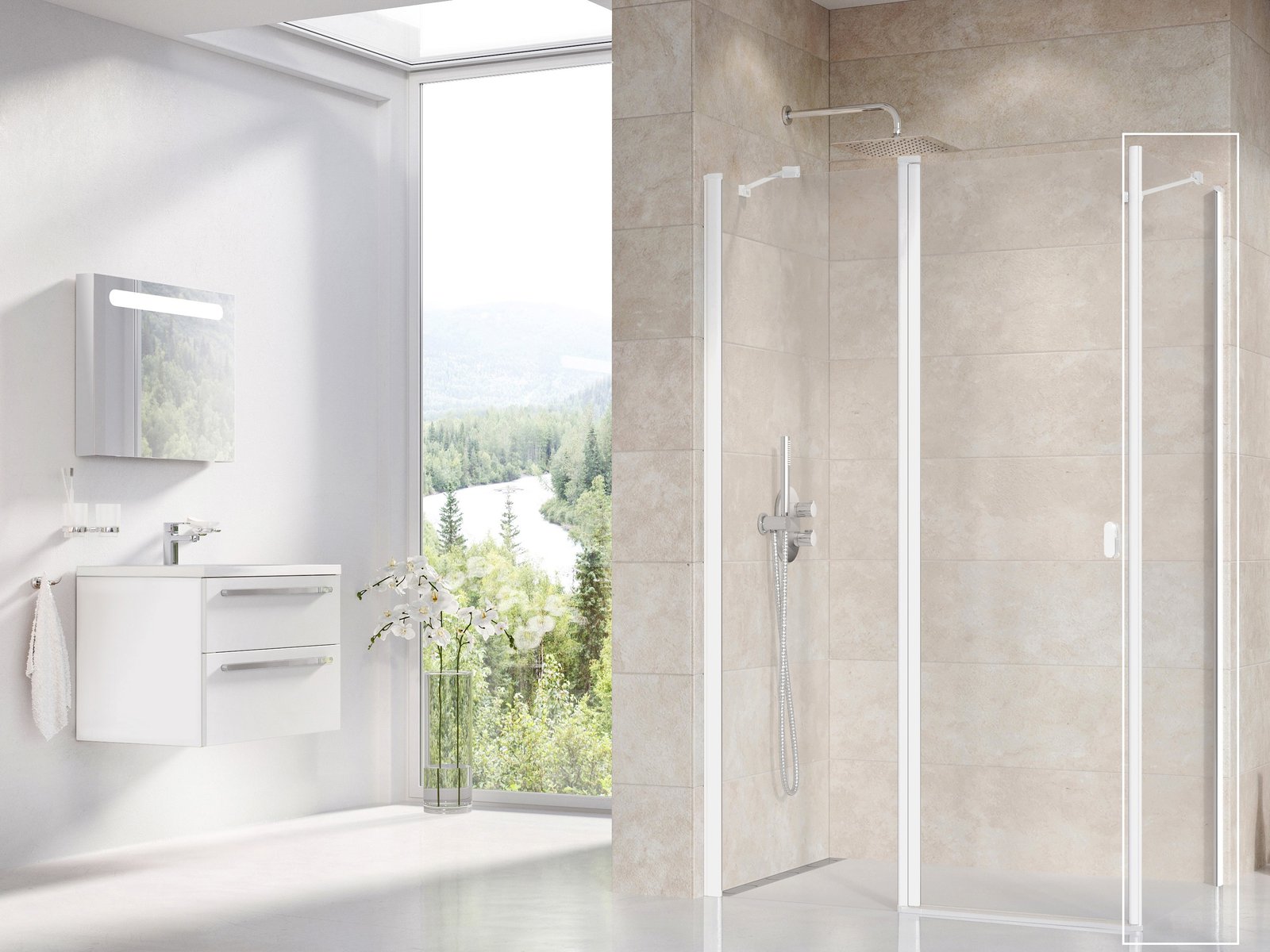 Ravak Chrome Duschwand 80 cm weiß Matte/durchsichtiges Glas 9QV40E00Z1