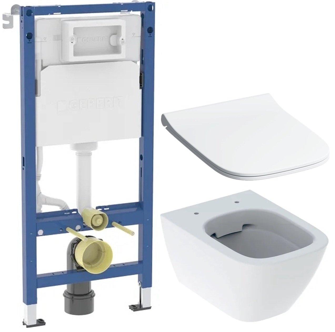 Set WC-Becken Geberit Smyle 500.379.01.1, Unterputzrahmen Geberit Duofix 111.170.00.2, 500.240.01.1