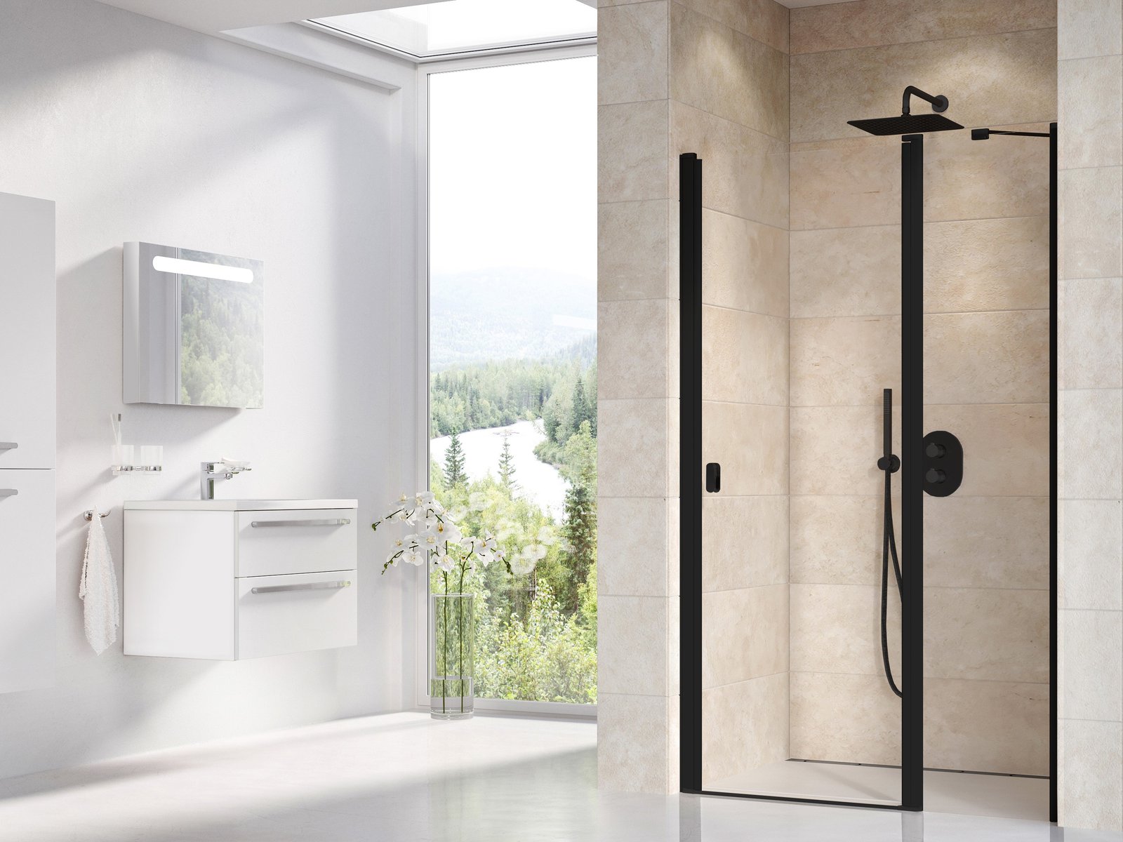 Ravak Chrome Duschtüren 110 cm aufklappbar schwarz Matte/durchsichtiges Glas 0QVDC300Z1