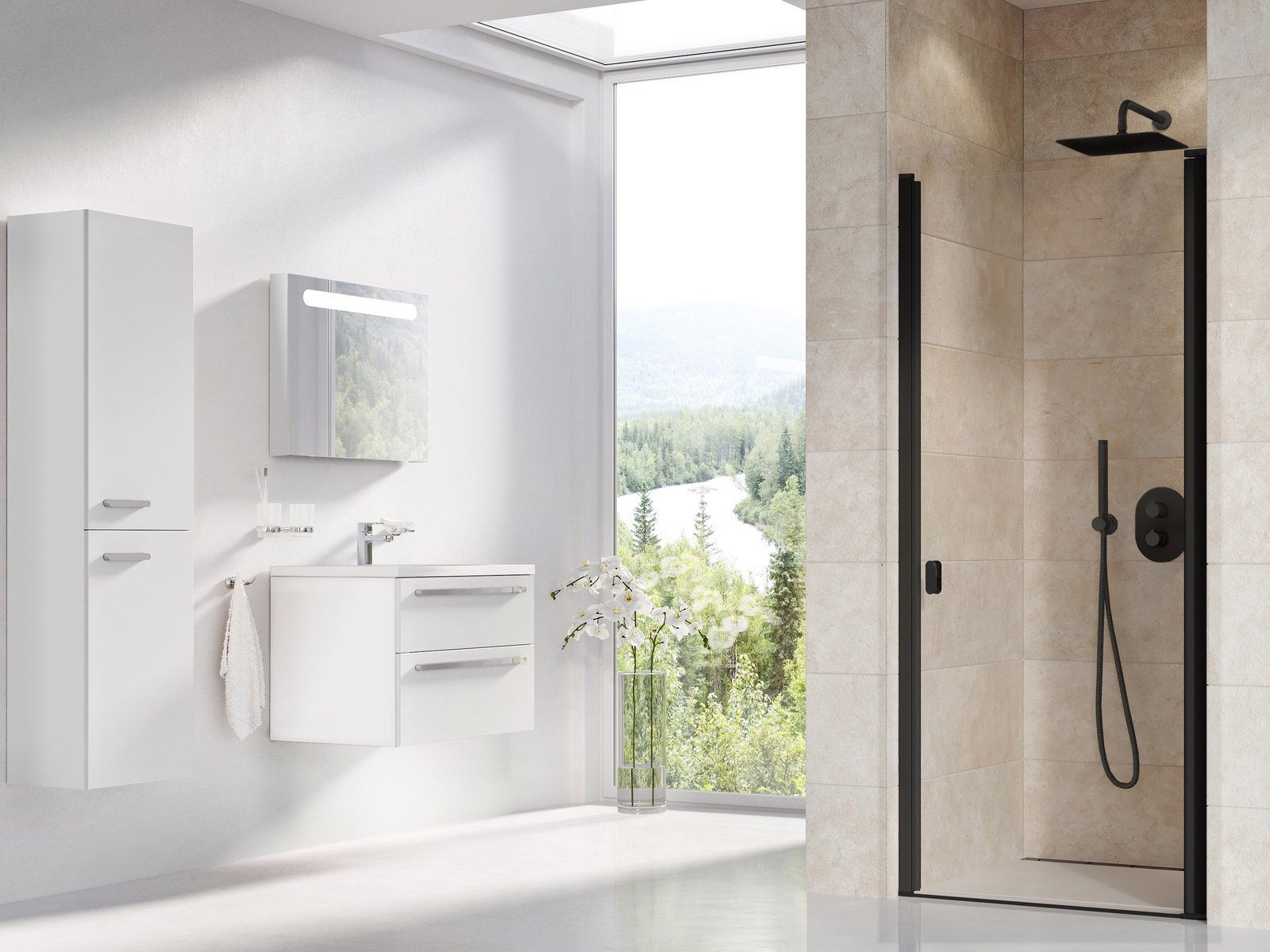 Ravak Chrome Duschtüren 90 cm aufklappbar schwarz Matte/durchsichtiges Glas 0QV70300Z1