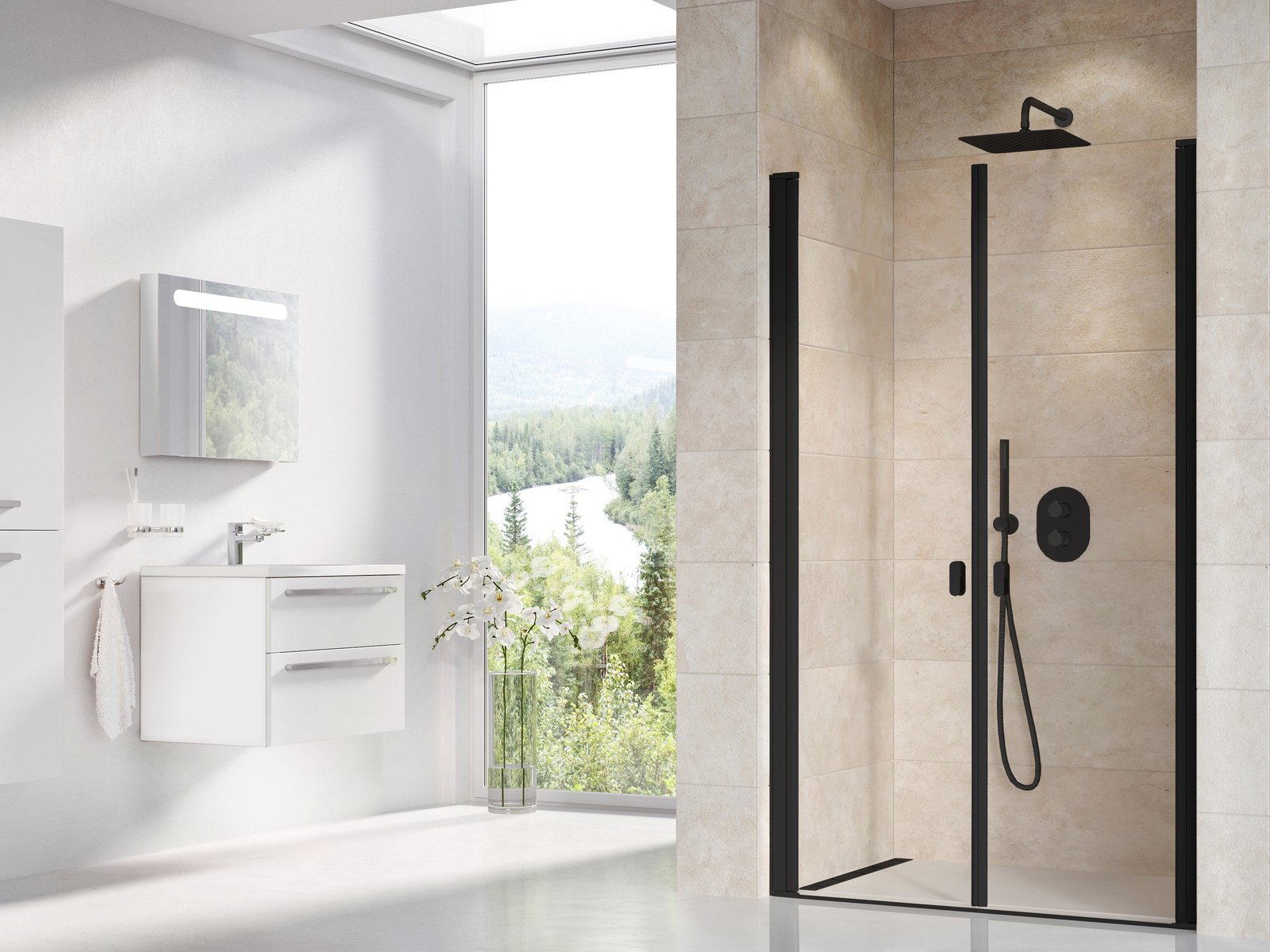 Ravak Chrome Duschtüren 110 cm aufklappbar schwarz Matte/durchsichtiges Glas 0QVDC30LZ1