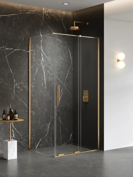 New Trendy Smart Dusche 100x100 cm quadratisch gold gebürstet/durchsichtiges Glas EXK-7527