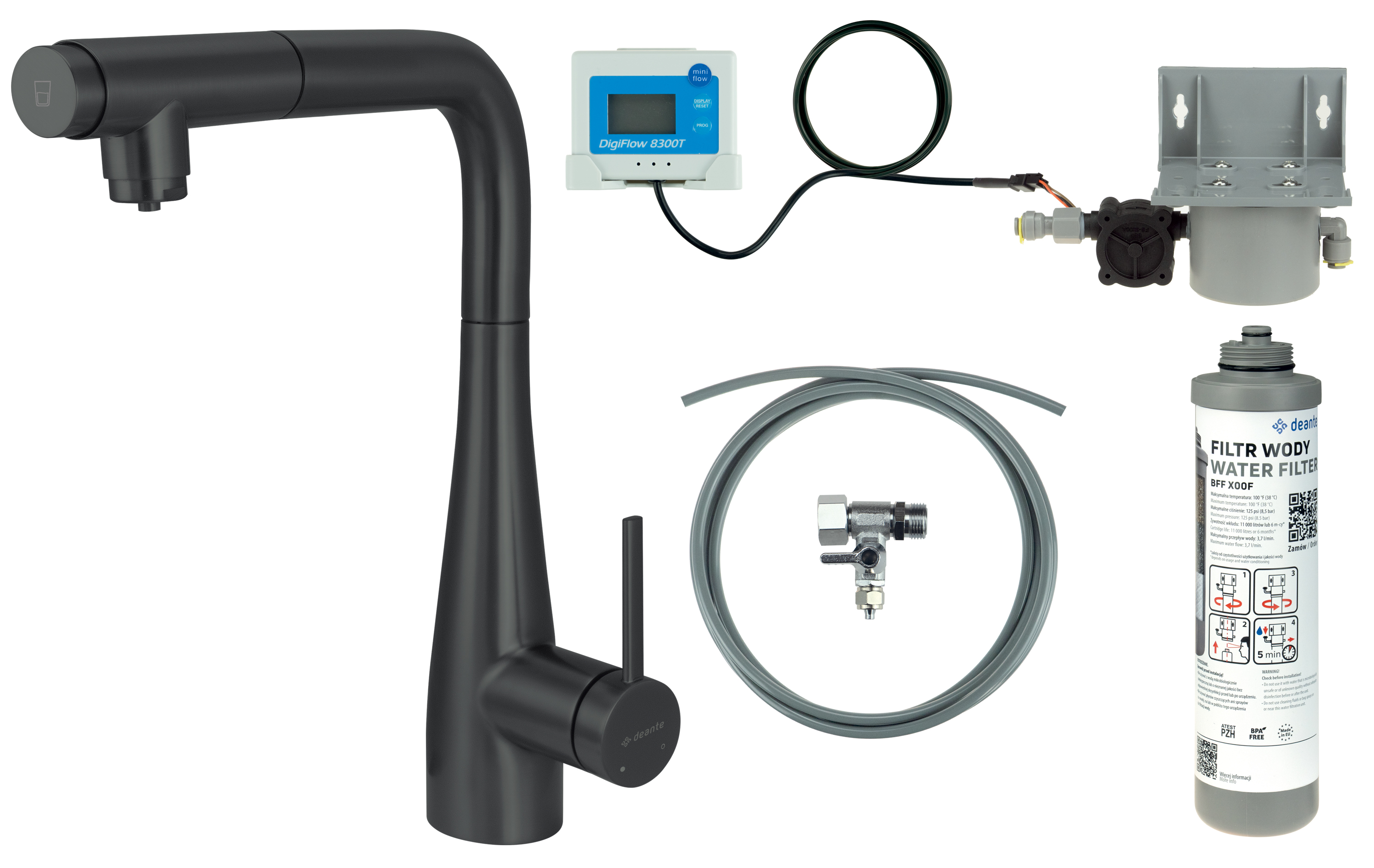 Deante Eridan Starterset mit Küchenarmatur Stehend schwarz BREFN75M