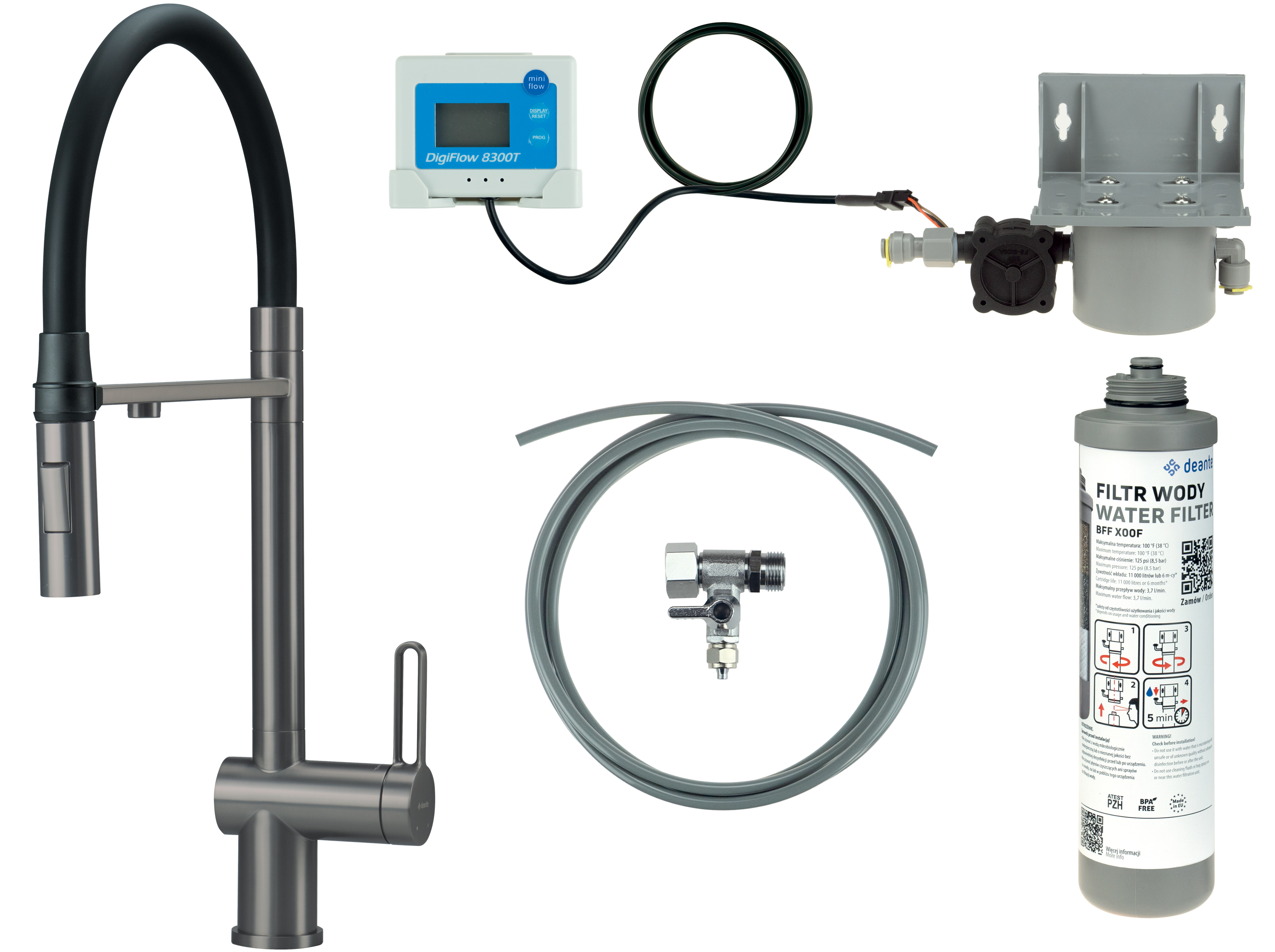 Deante Magnetic Starterset mit Küchenarmatur Stehend grafit/grau BRMFD75M