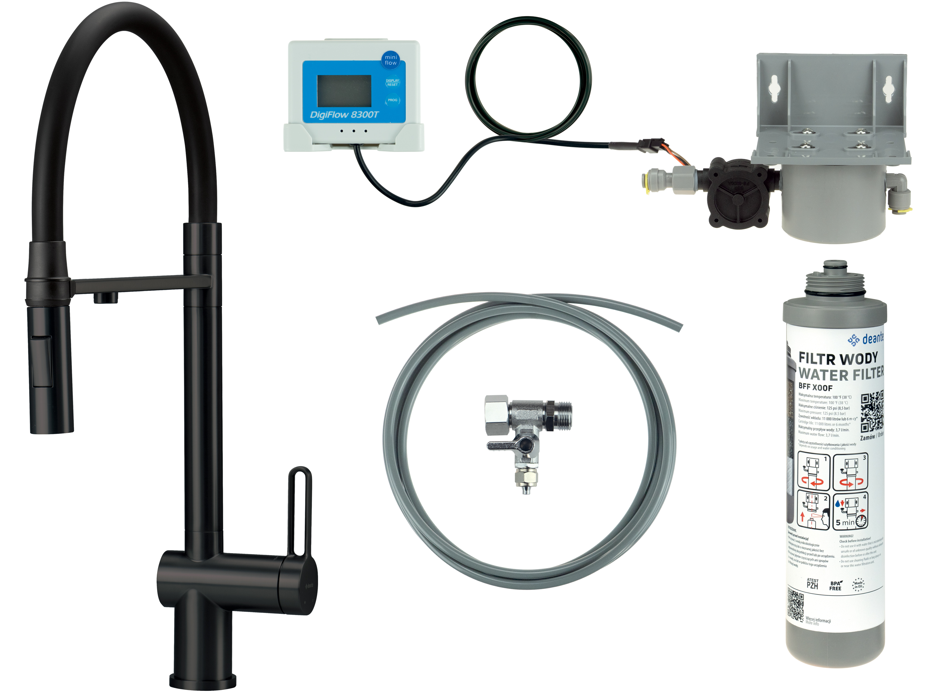 Deante Magnetic Starterset mit Küchenarmatur Stehend schwarz BRMFN75M