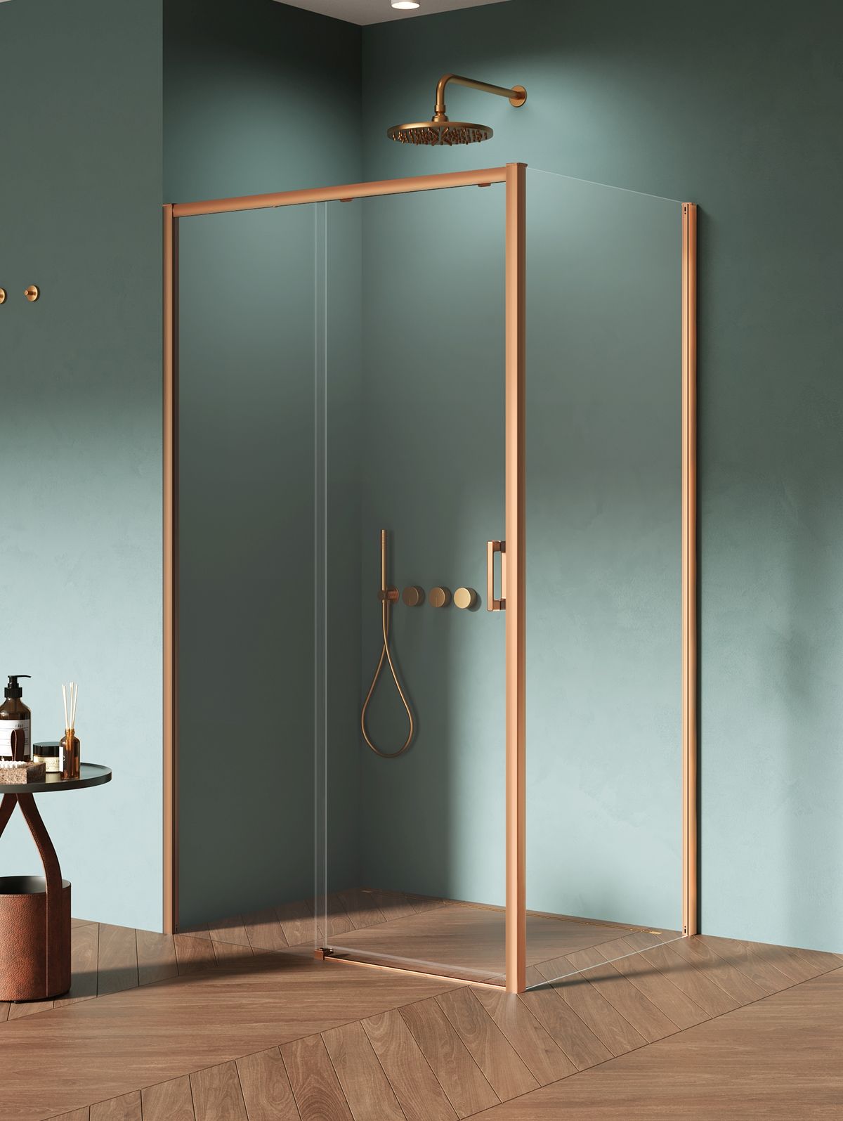 New Trendy Prime Copper Brushed Dusche 140x90 cm rechteckig kupfer gebürstet/durchsichtiges Glas D-0820A/D-0342B