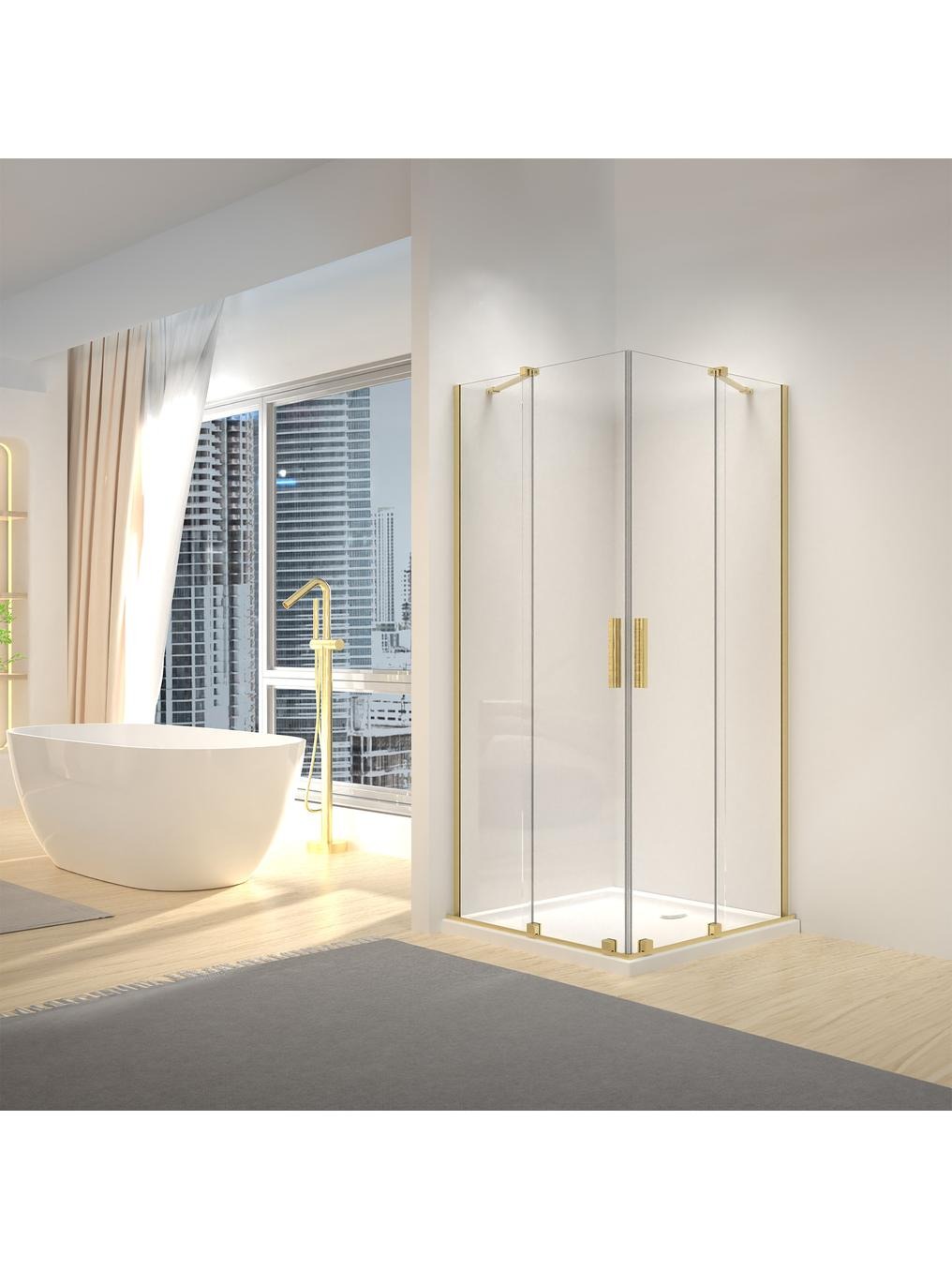 Rea Montana Dusche 90x90 cm quadratisch gold Matte/durchsichtiges Glas REA-K6636