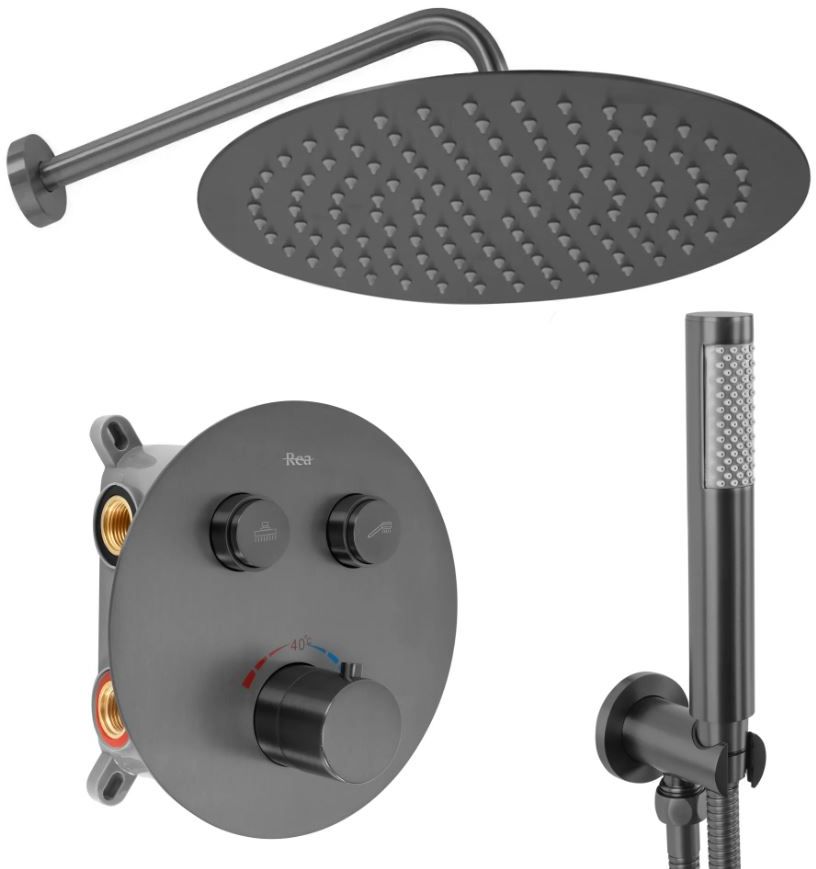 Rea Lungo Duschset Unterputz mit Thermostat mit Regenbrause || REA-P6385