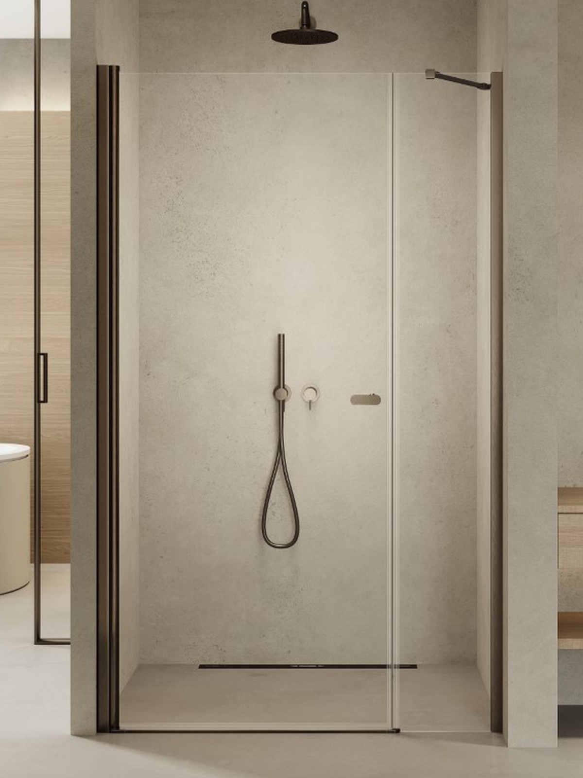 New Trendy New Soleo Duschtüren 100 cm aufklappbar gunmetal gebürstet/durchsichtiges Glas D-0949A