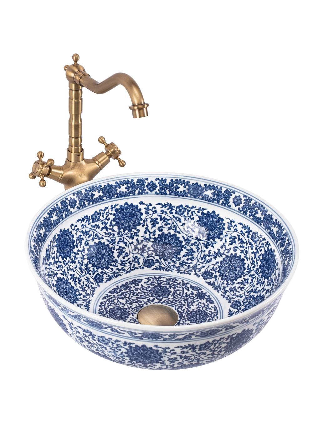 Rea Bella Waschbecken 41.5x41.5 cm rund Aufsatzwaschbecken weiß-blau REA-U7503