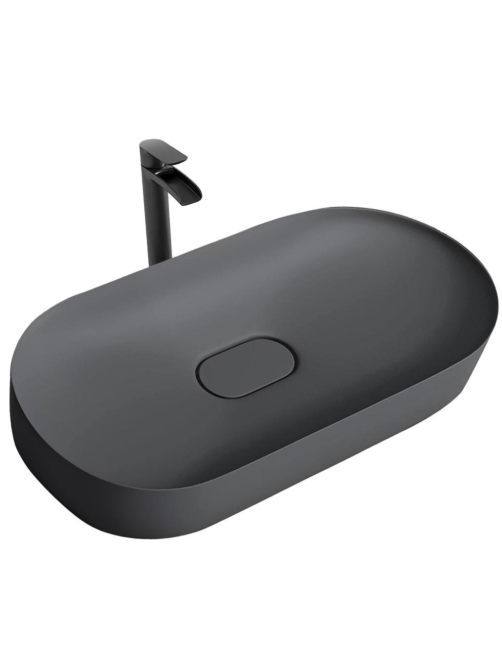 Rea Iris Waschbecken 70x35.5 cm oval Aufsatzwaschbecken grauer Stein REA-U4306