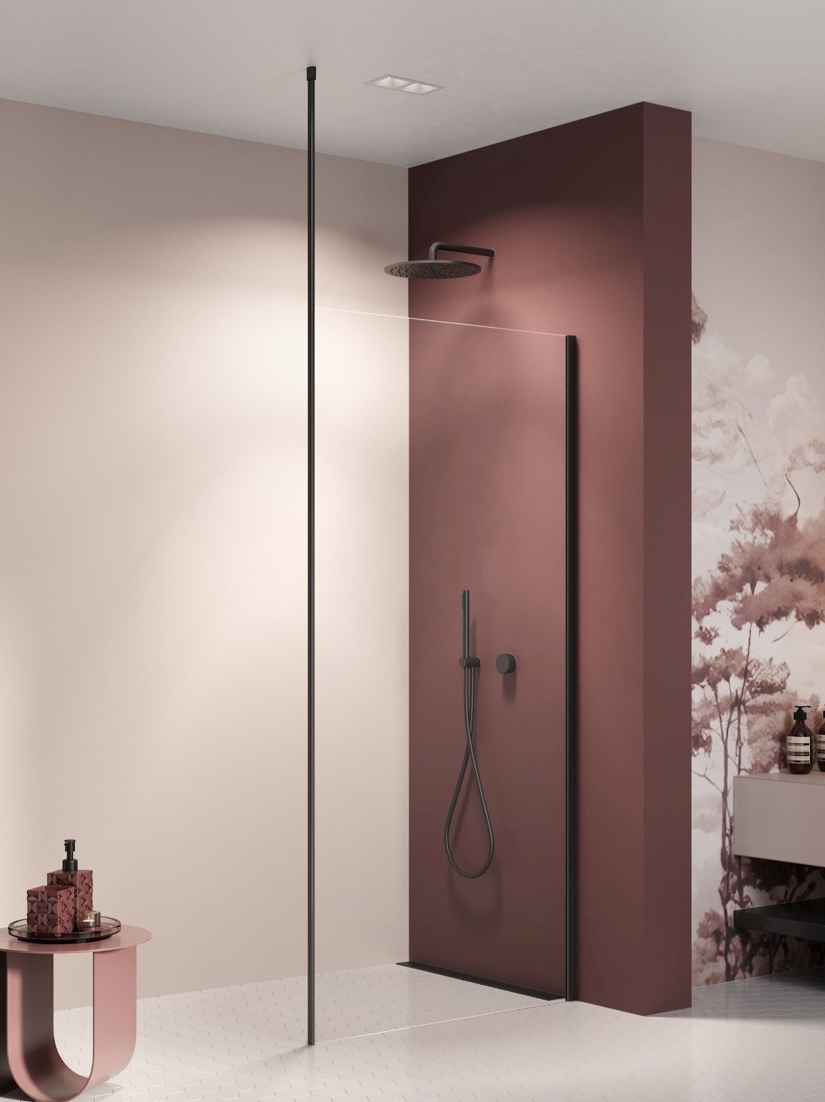New Trendy Nesta Black Begehbare Duschwand 120 cm schwarz Matte/durchsichtiges Glas K-1727-WS